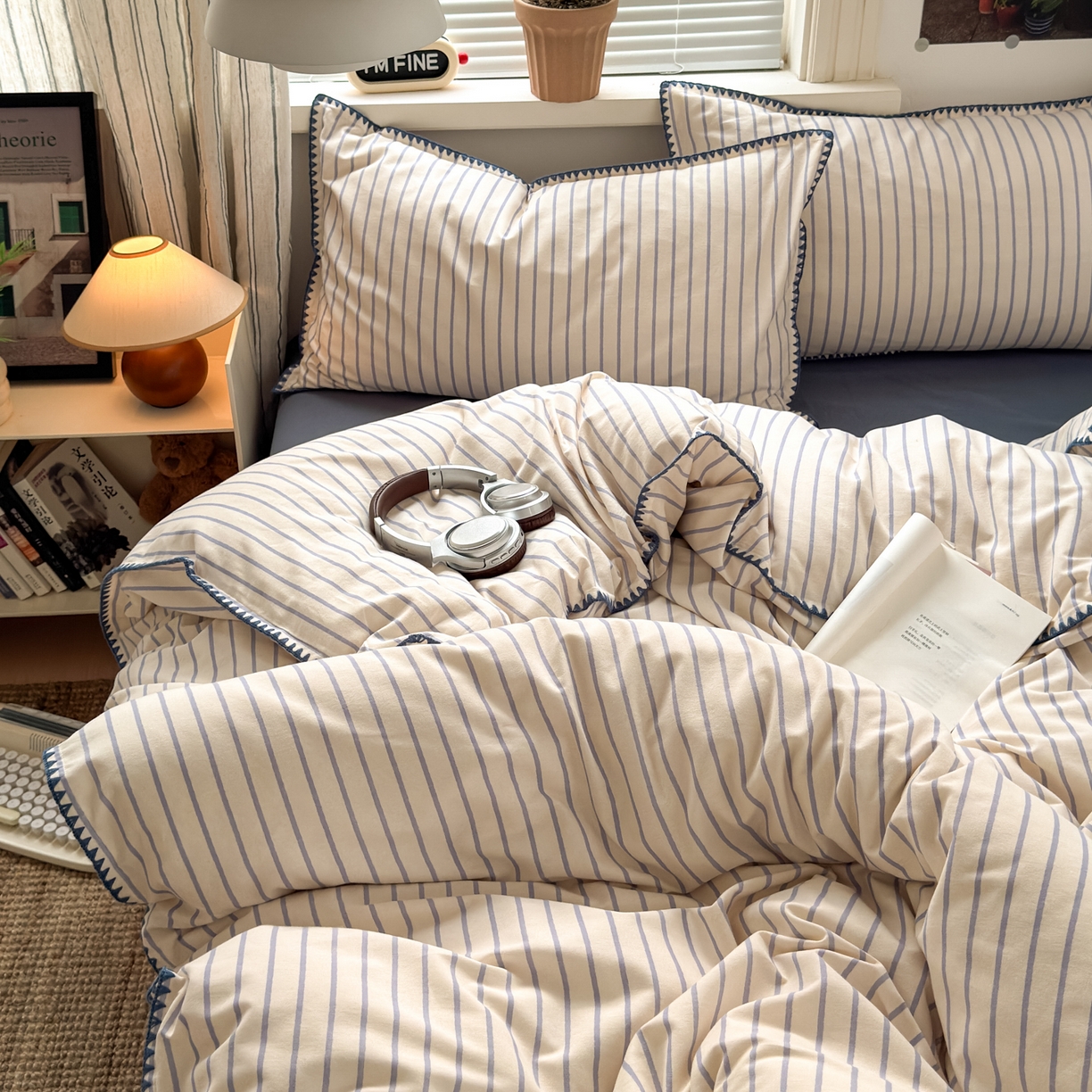 91家纺网 家纺一手货源 找家纺 小叮当家纺仓储工厂店 (买家秀 爆款花型 不断货)2025秋冬新款全棉纯棉加厚磨毛贝壳边工艺款四件套 星辰蓝