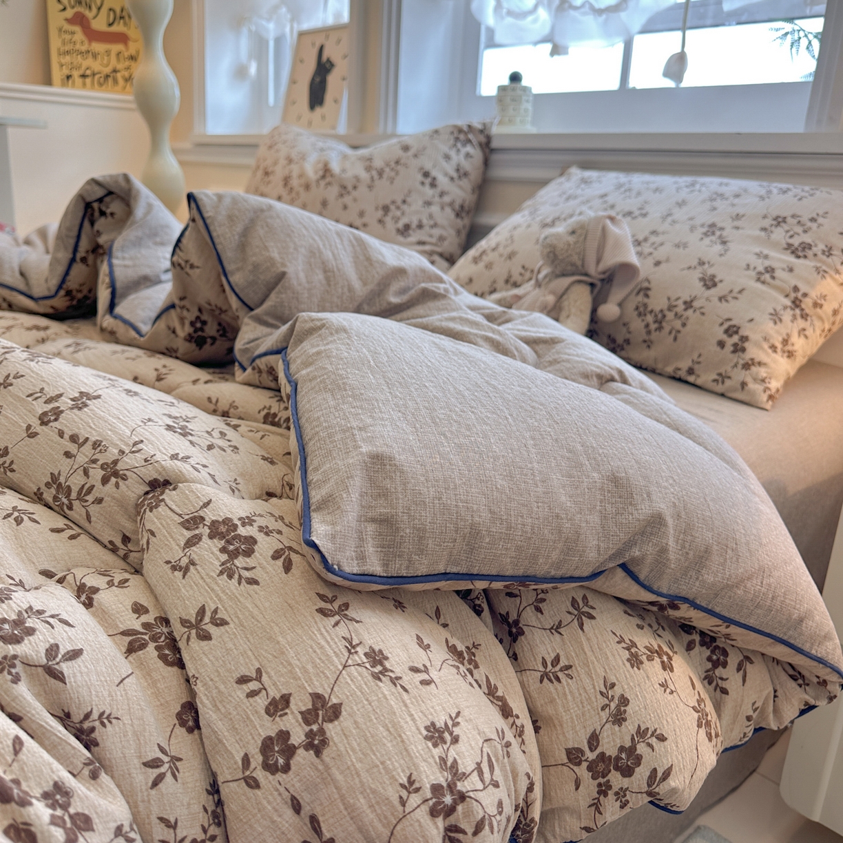 91家纺网 家纺一手货源 找家纺 尊妙被业 2025新款复古双层纱大豆被冬被被子被芯 幽影