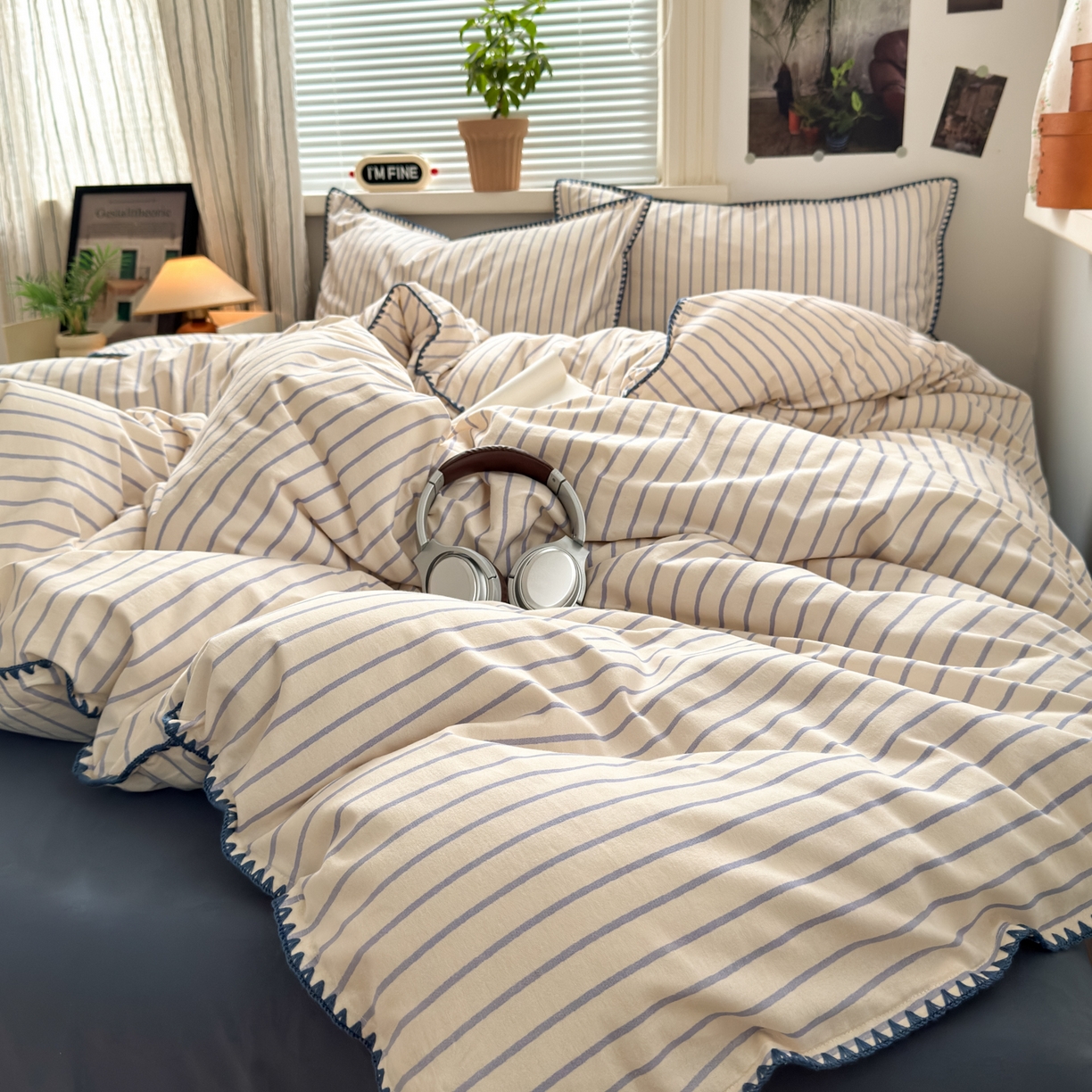 91家纺网 家纺一手货源 找家纺 小叮当家纺仓储工厂店 (买家秀 爆款花型 不断货)2025秋冬新款全棉纯棉加厚磨毛贝壳边工艺款四件套 星辰蓝