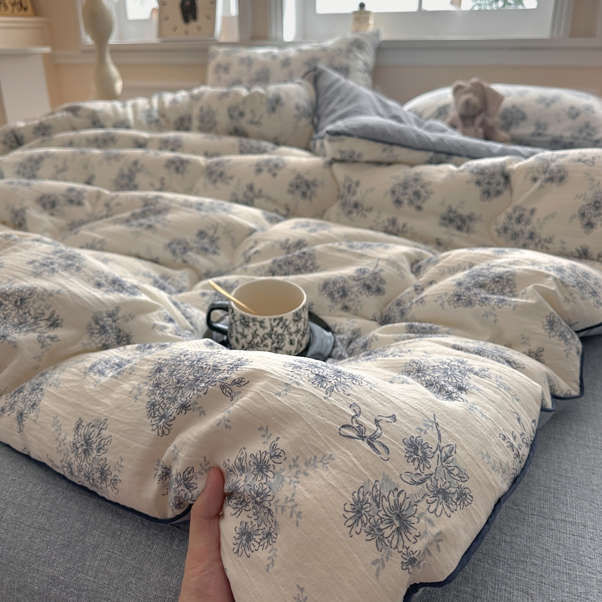 91家纺网 家纺一手货源 找家纺 尊妙被业 2025新款复古双层纱大豆被冬被被子被芯 云嫚