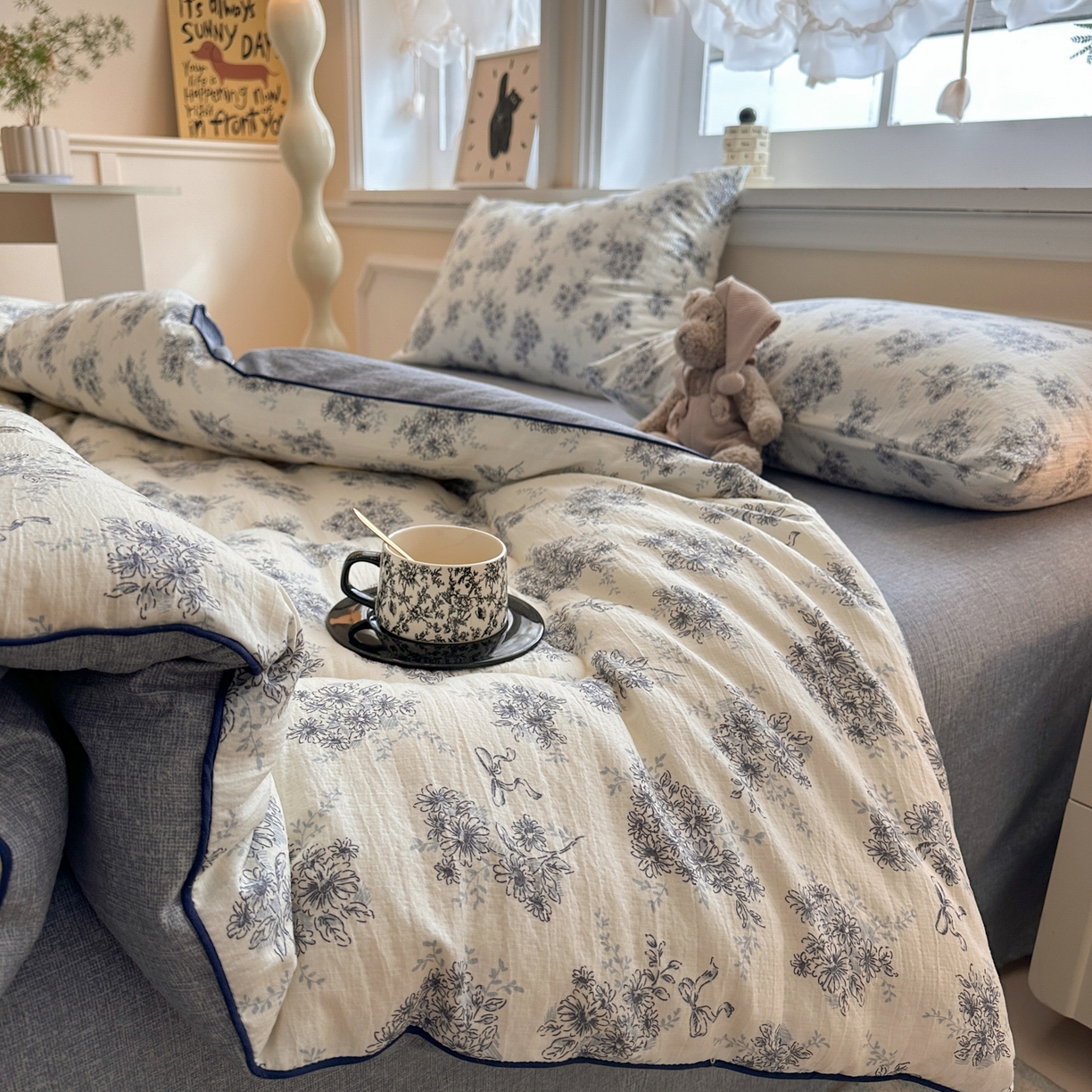 91家纺网 家纺一手货源 找家纺 尊妙被业 2025新款复古双层纱大豆被冬被被子被芯 云嫚