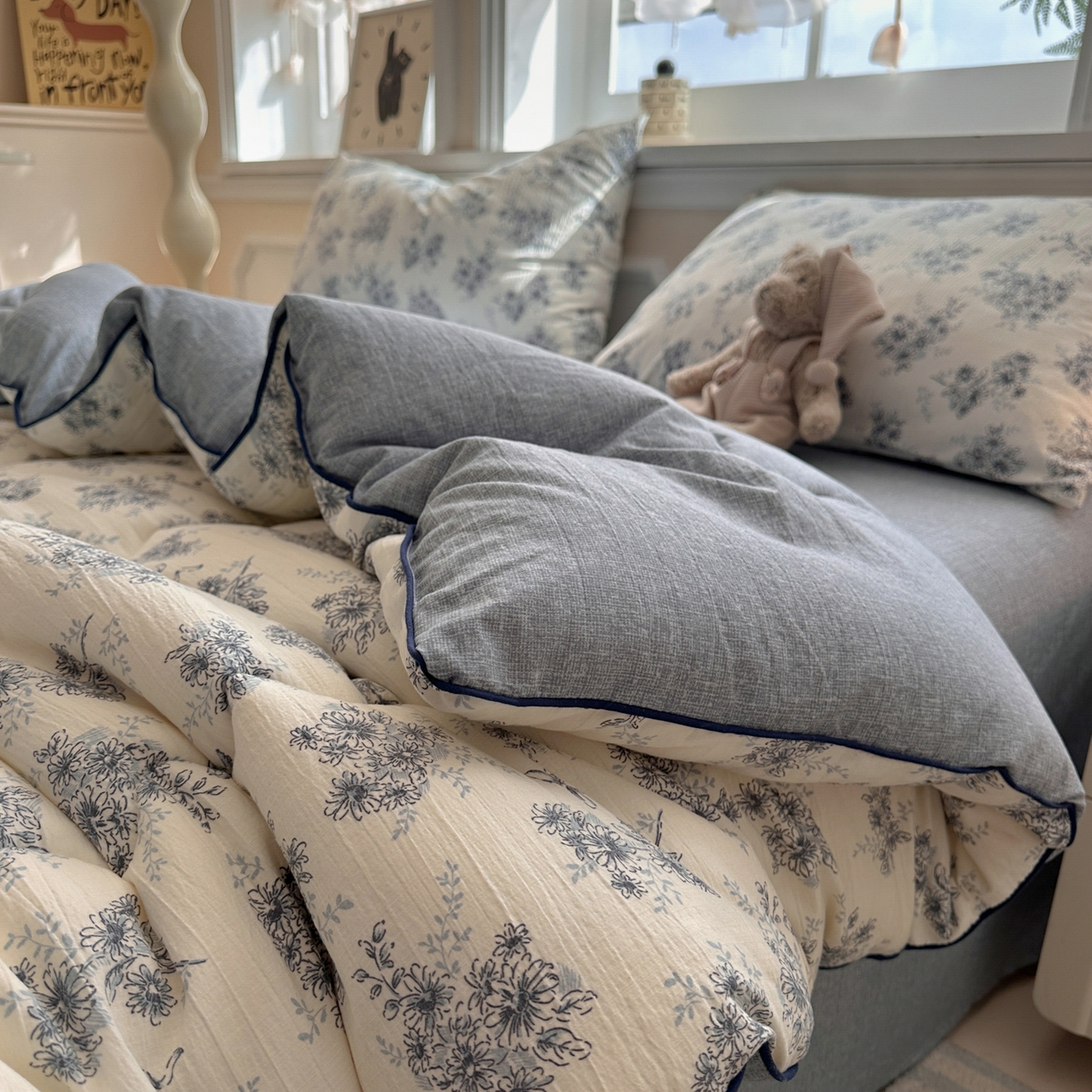 91家纺网 家纺一手货源 找家纺 尊妙被业 2025新款复古双层纱大豆被冬被被子被芯 云嫚