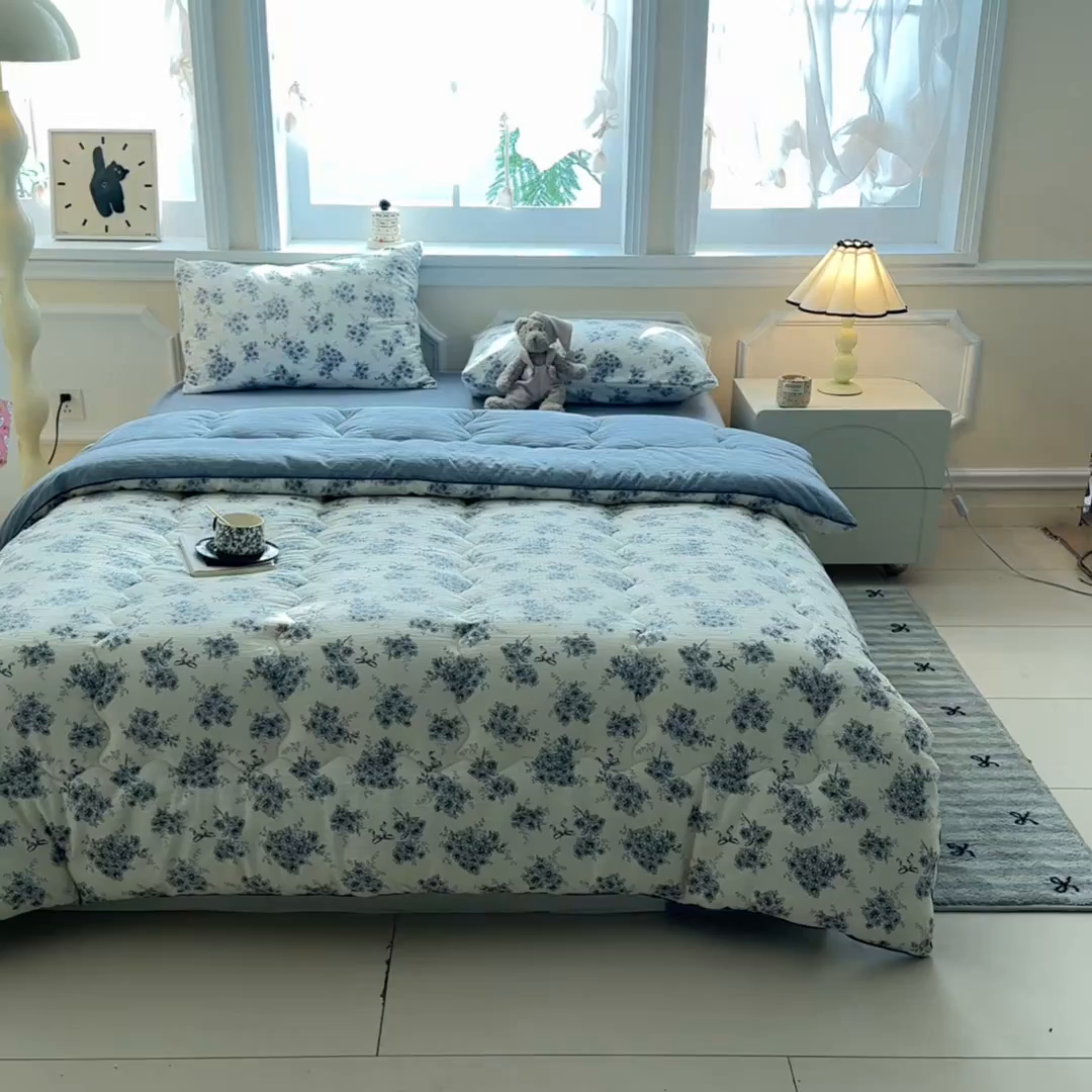 91家纺网 家纺一手货源 找家纺 尊妙被业 2025新款复古双层纱大豆被冬被被子被芯 云嫚