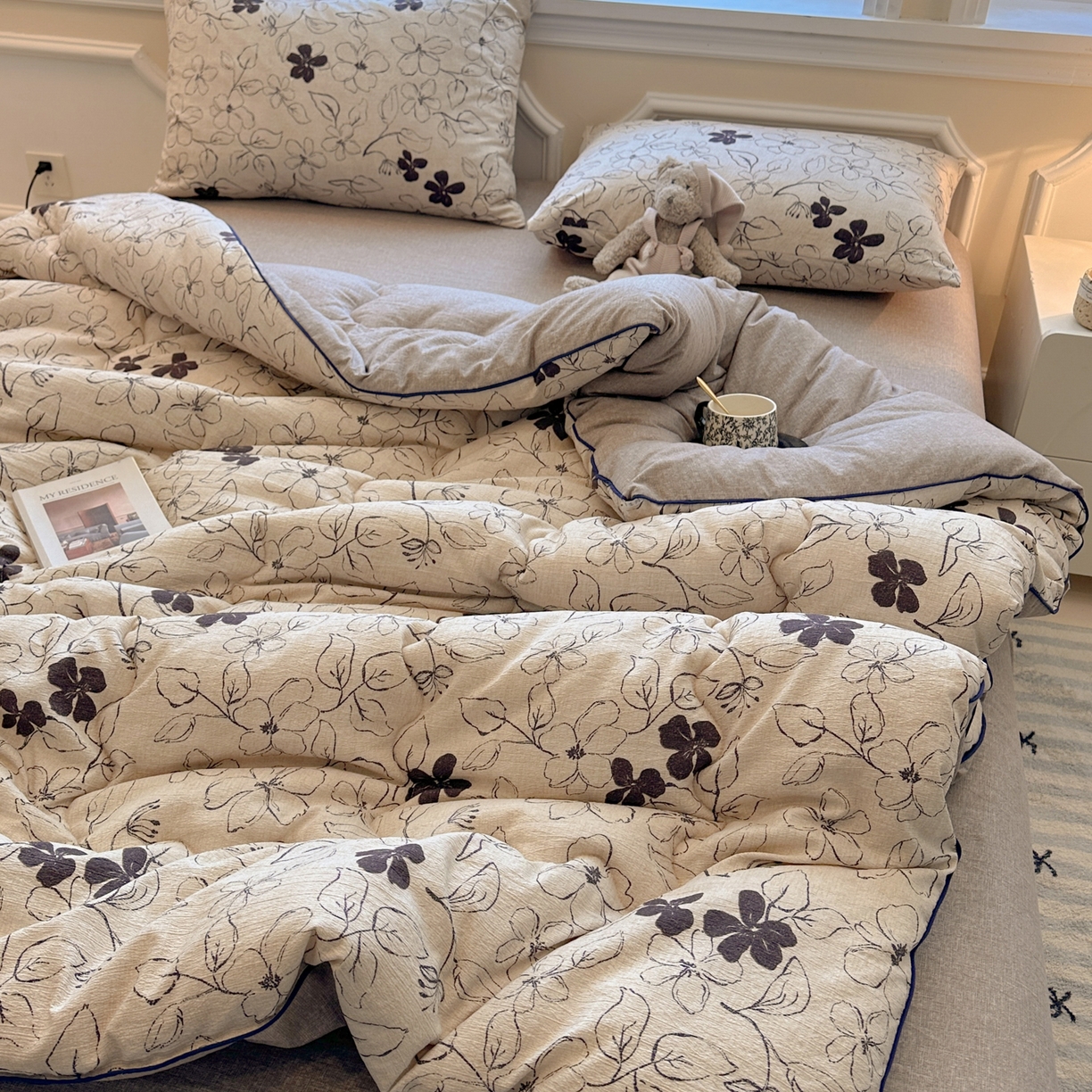 91家纺网 家纺一手货源 找家纺 尊妙被业 2025新款复古双层纱大豆被冬被被子被芯 织意