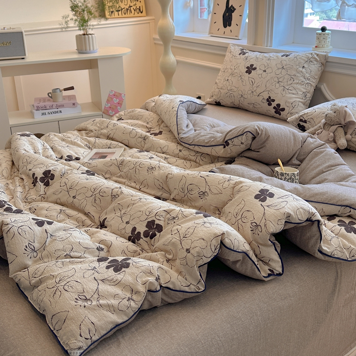 91家纺网 家纺一手货源 找家纺 尊妙被业 2025新款复古双层纱大豆被冬被被子被芯 织意