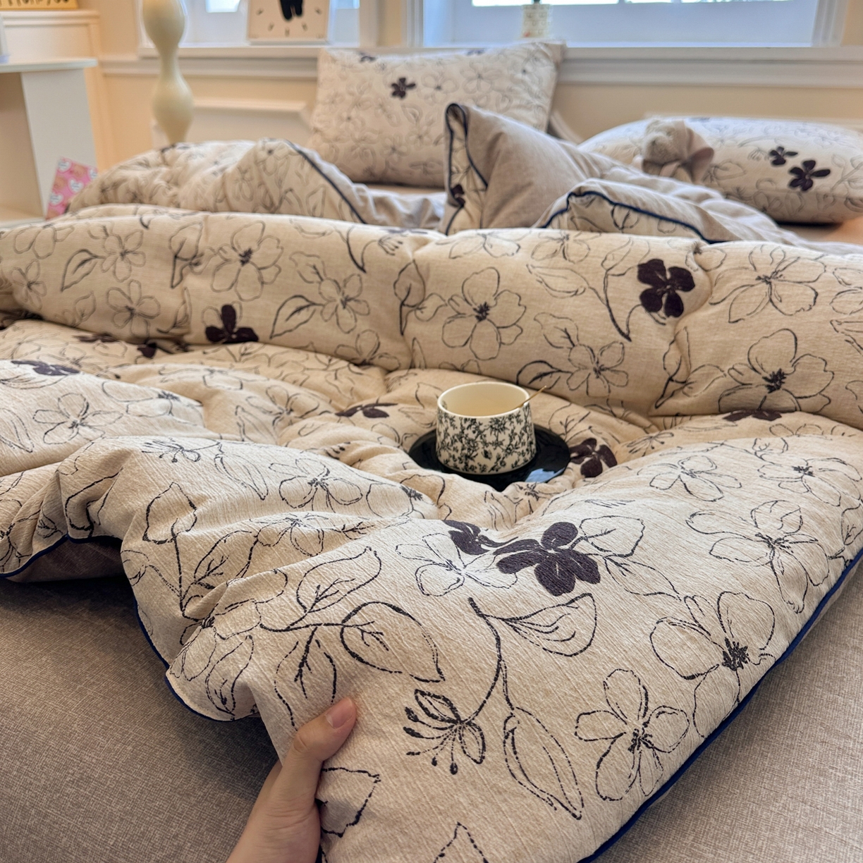 91家纺网 家纺一手货源 找家纺 尊妙被业 2025新款复古双层纱大豆被冬被被子被芯 织意