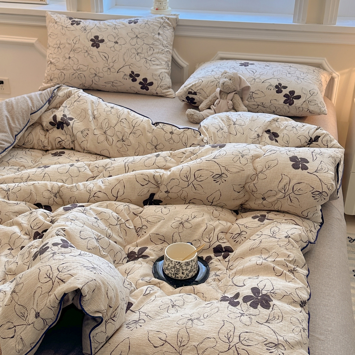 91家纺网 家纺一手货源 找家纺 尊妙被业 2025新款复古双层纱大豆被冬被被子被芯 织意