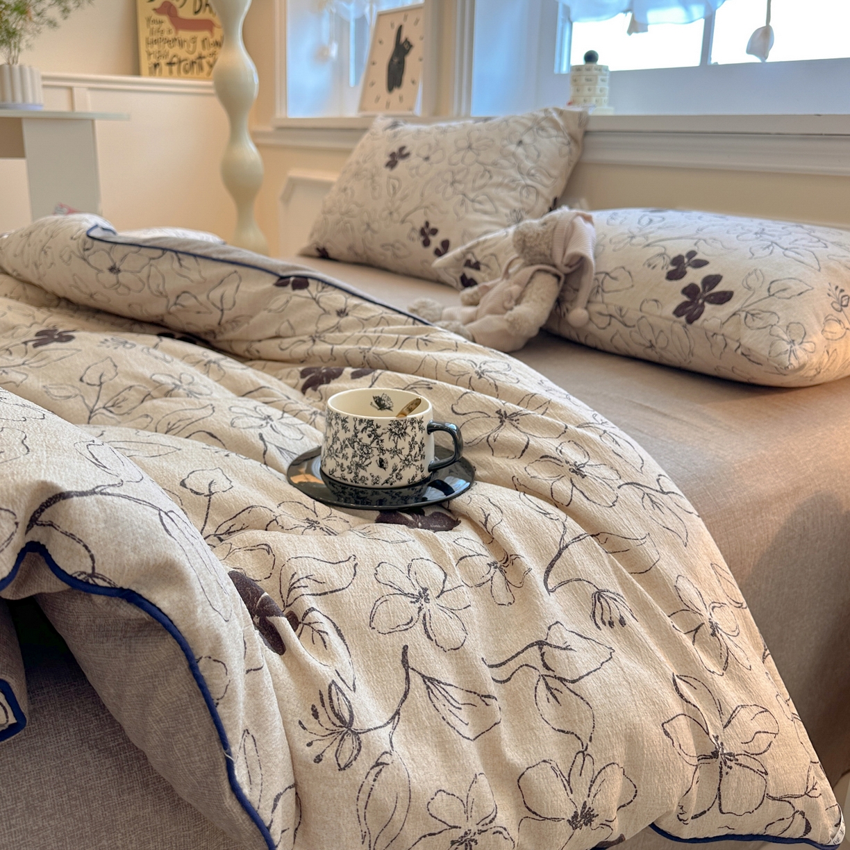 91家纺网 家纺一手货源 找家纺 尊妙被业 2025新款复古双层纱大豆被冬被被子被芯 织意