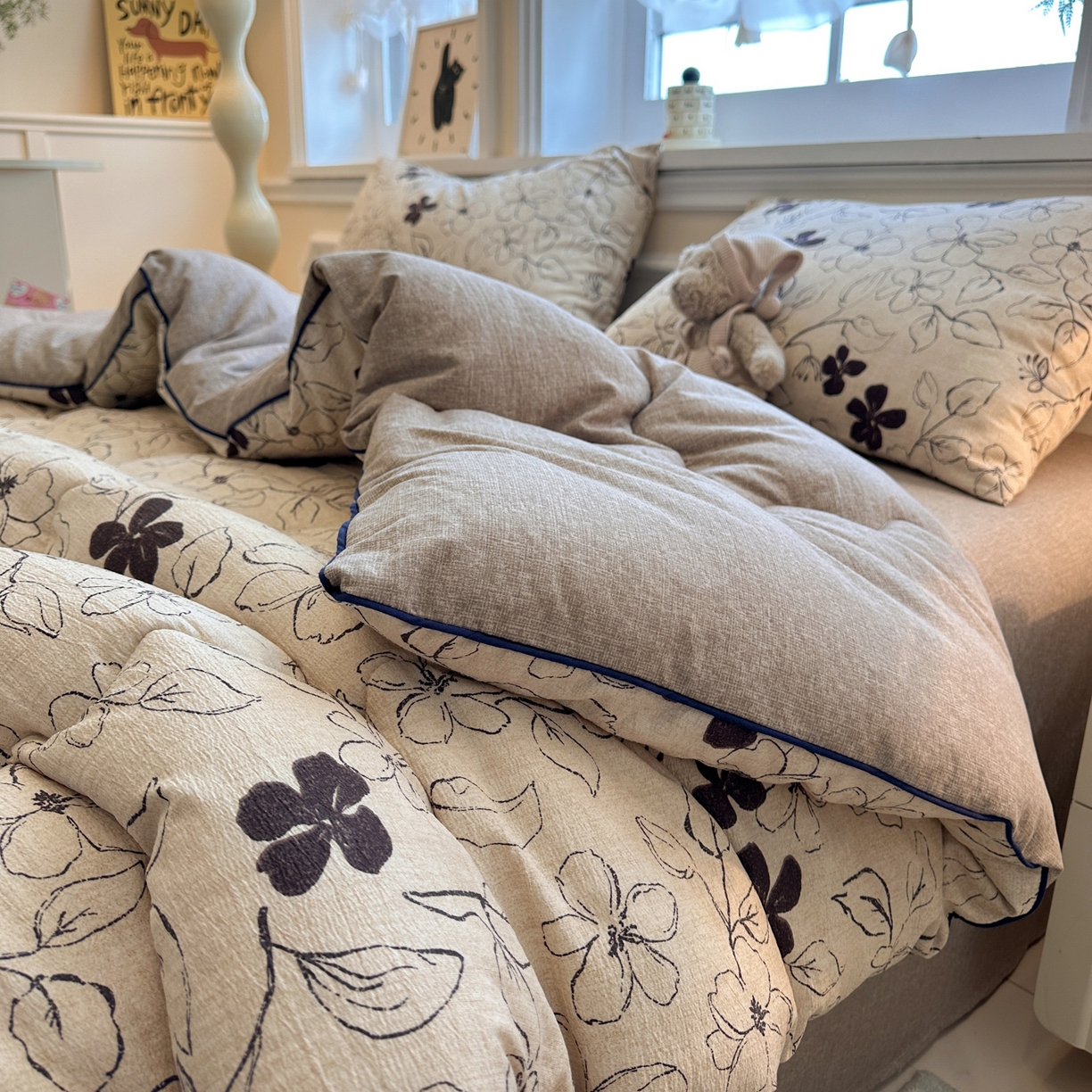 91家纺网 家纺一手货源 找家纺 尊妙被业 2025新款复古双层纱大豆被冬被被子被芯 织意