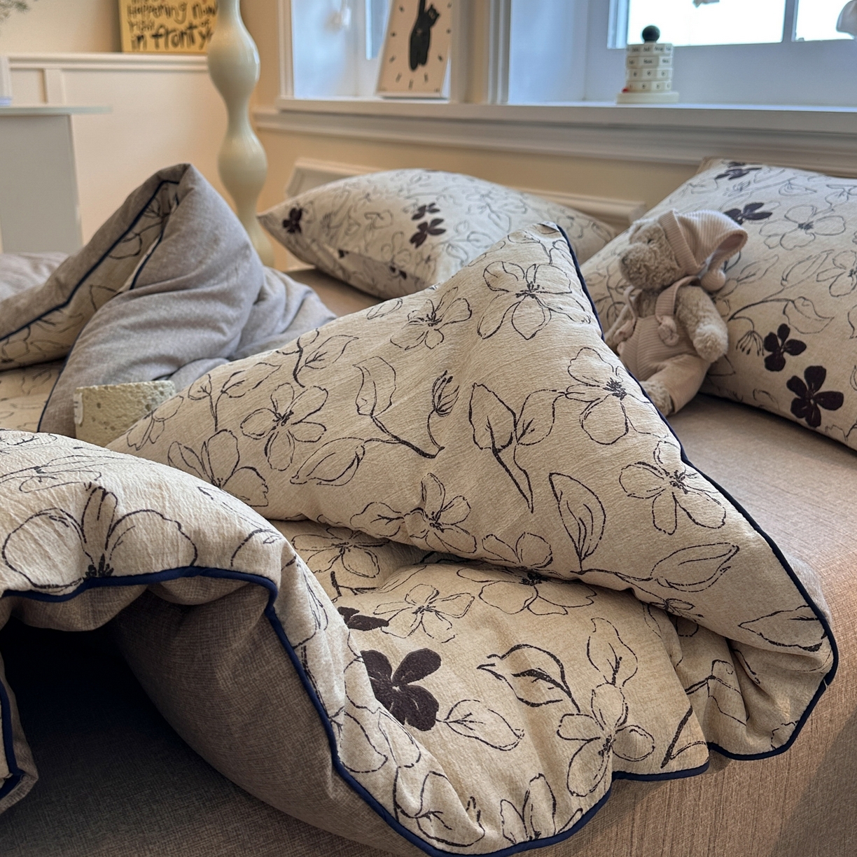 91家纺网 家纺一手货源 找家纺 尊妙被业 2025新款复古双层纱大豆被冬被被子被芯 织意