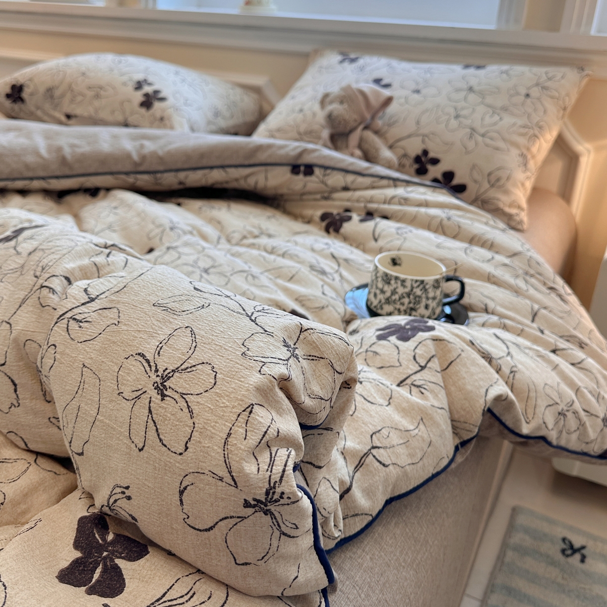 91家纺网 家纺一手货源 找家纺 尊妙被业 2025新款复古双层纱大豆被冬被被子被芯 织意