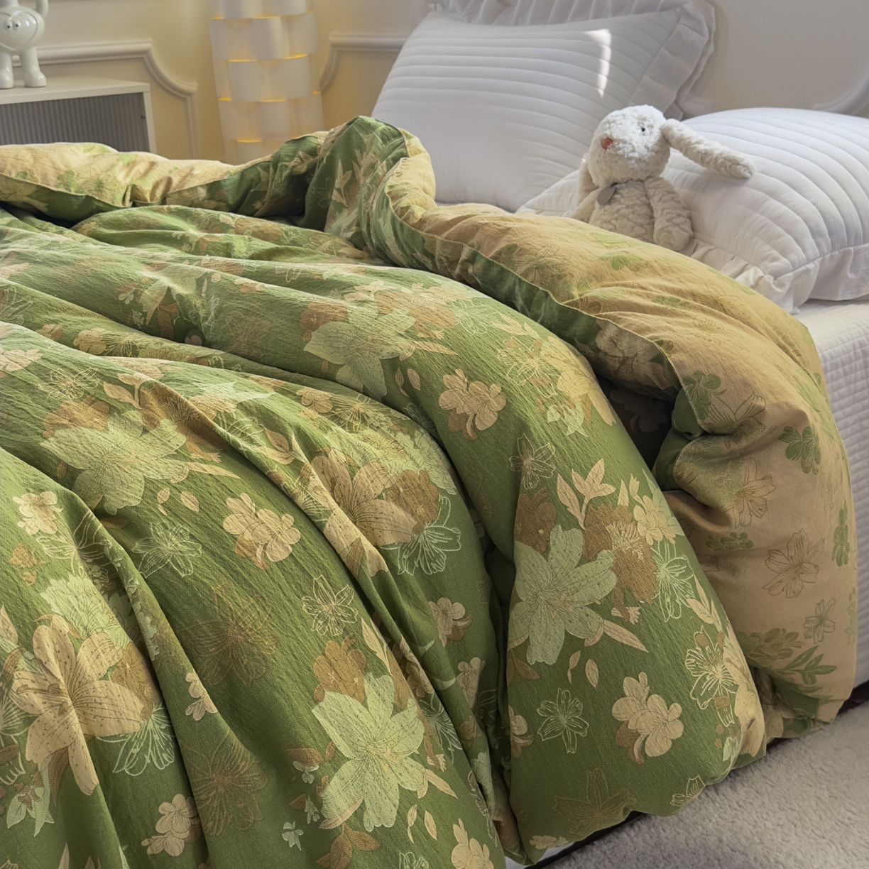 91家纺网 家纺一手货源 找家纺 尊妙被业 2025新款色织双层大豆被冬被被子被芯 叠锦-绿