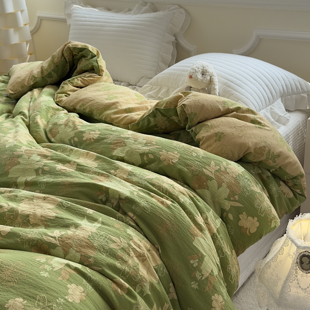 91家纺网 家纺一手货源 找家纺 尊妙被业 2025新款色织双层大豆被冬被被子被芯 叠锦-绿