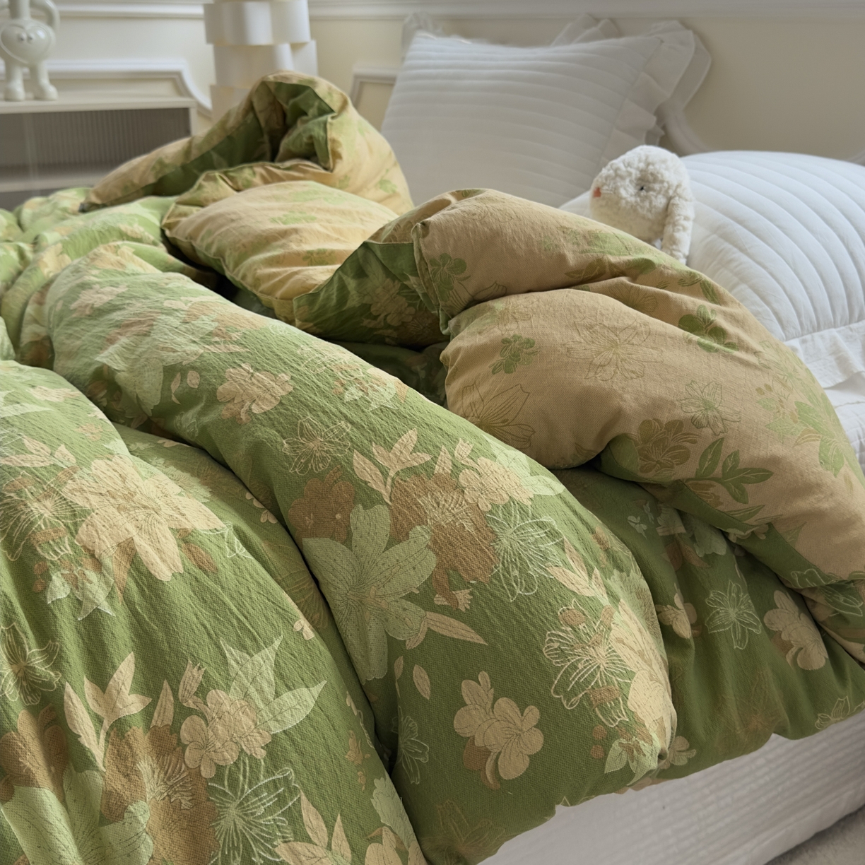 91家纺网 家纺一手货源 找家纺 尊妙被业 2025新款色织双层大豆被冬被被子被芯 叠锦-绿