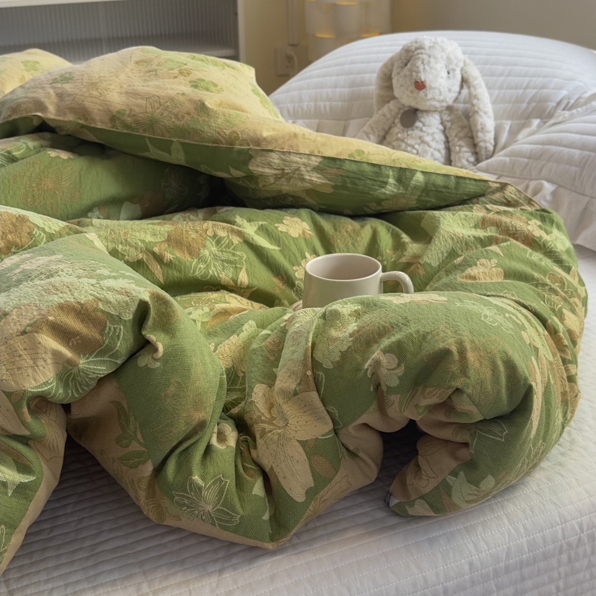 91家纺网 家纺一手货源 找家纺 尊妙被业 2025新款色织双层大豆被冬被被子被芯 叠锦-绿