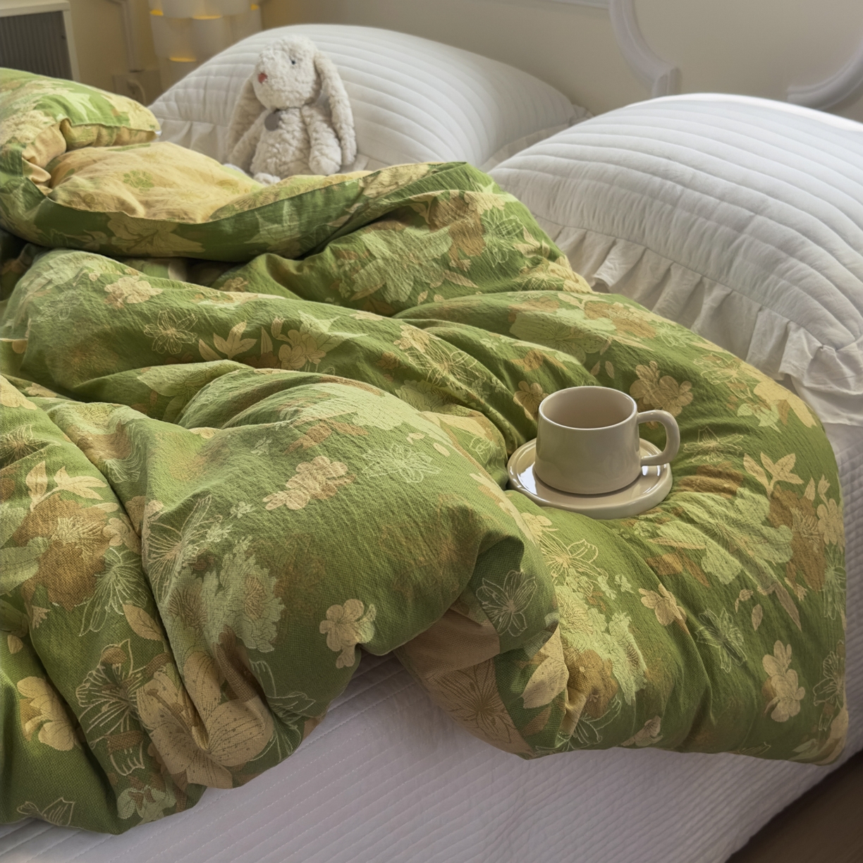 91家纺网 家纺一手货源 找家纺 尊妙被业 2025新款色织双层大豆被冬被被子被芯 叠锦-绿