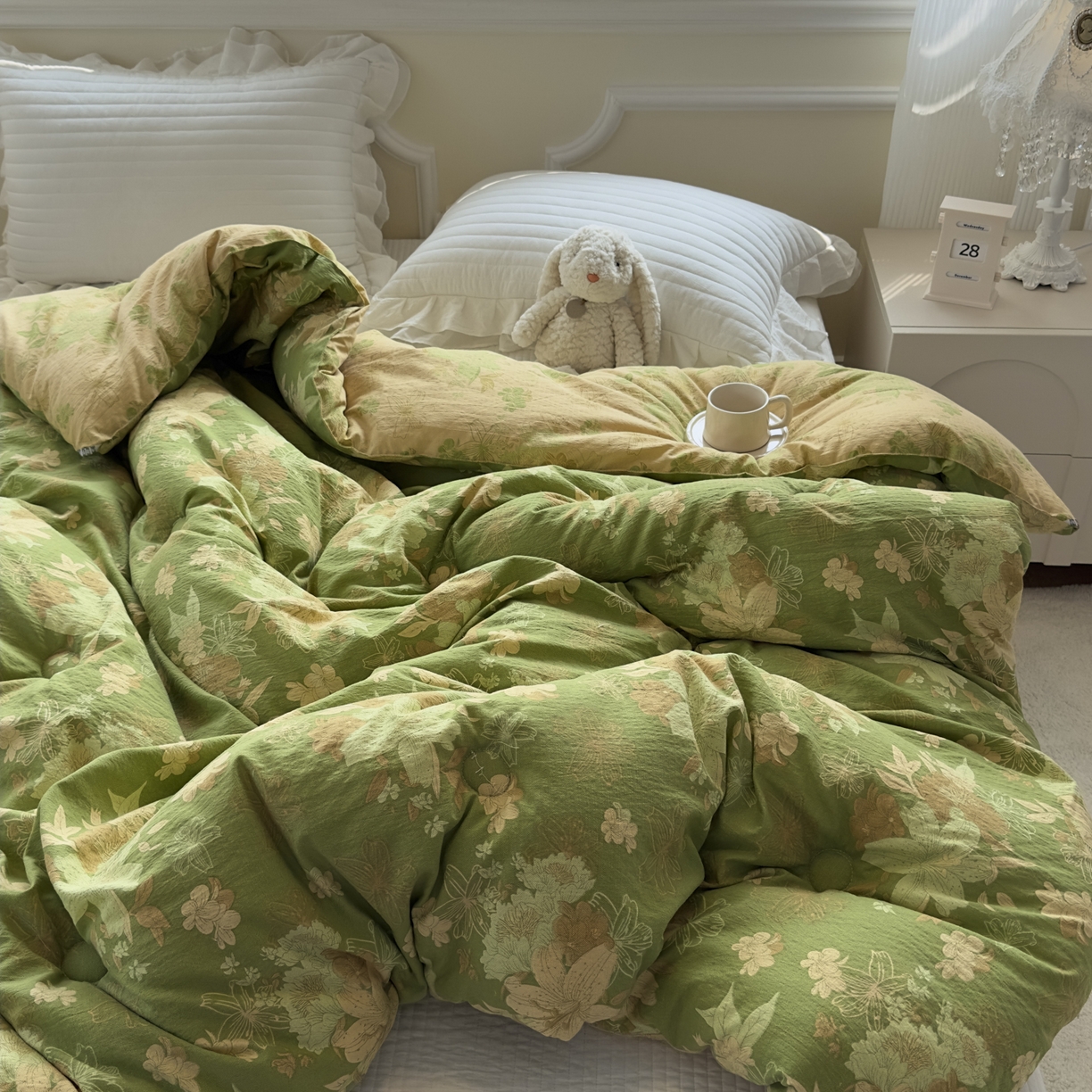 91家纺网 家纺一手货源 找家纺 尊妙被业 2025新款色织双层大豆被冬被被子被芯 叠锦-绿