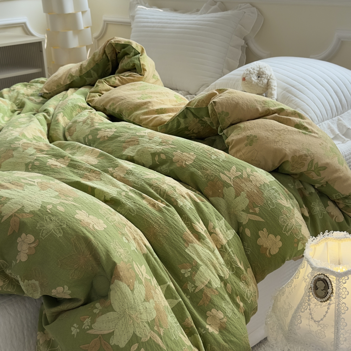 91家纺网 家纺一手货源 找家纺 尊妙被业 2025新款色织双层大豆被冬被被子被芯 叠锦-绿