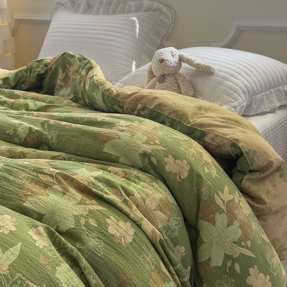 91家纺网 家纺一手货源 找家纺 尊妙被业 2025新款色织双层大豆被冬被被子被芯 叠锦-绿