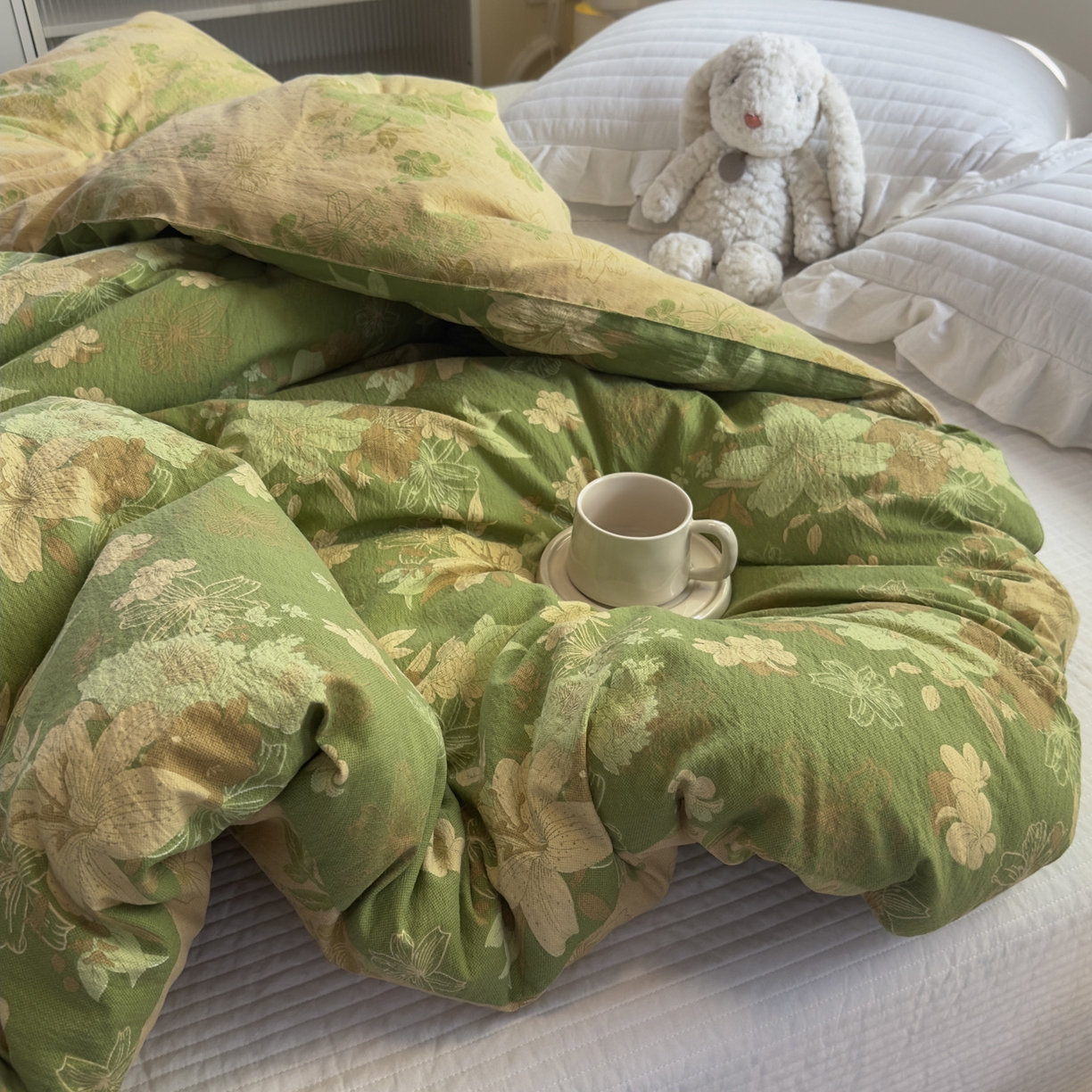 91家纺网 家纺一手货源 找家纺 尊妙被业 2025新款色织双层大豆被冬被被子被芯 叠锦-绿