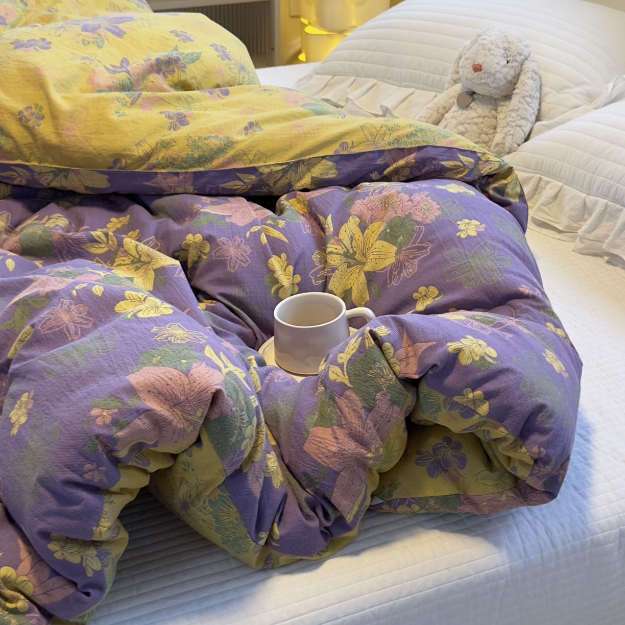 91家纺网 家纺一手货源 找家纺 尊妙被业 2025新款色织双层大豆被冬被被子被芯 叠锦-紫