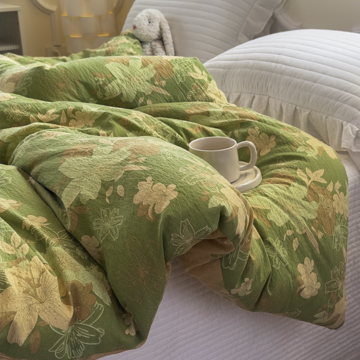 91家纺网 家纺一手货源 找家纺 尊妙被业 2025新款色织双层大豆被冬被被子被芯 叠锦-绿