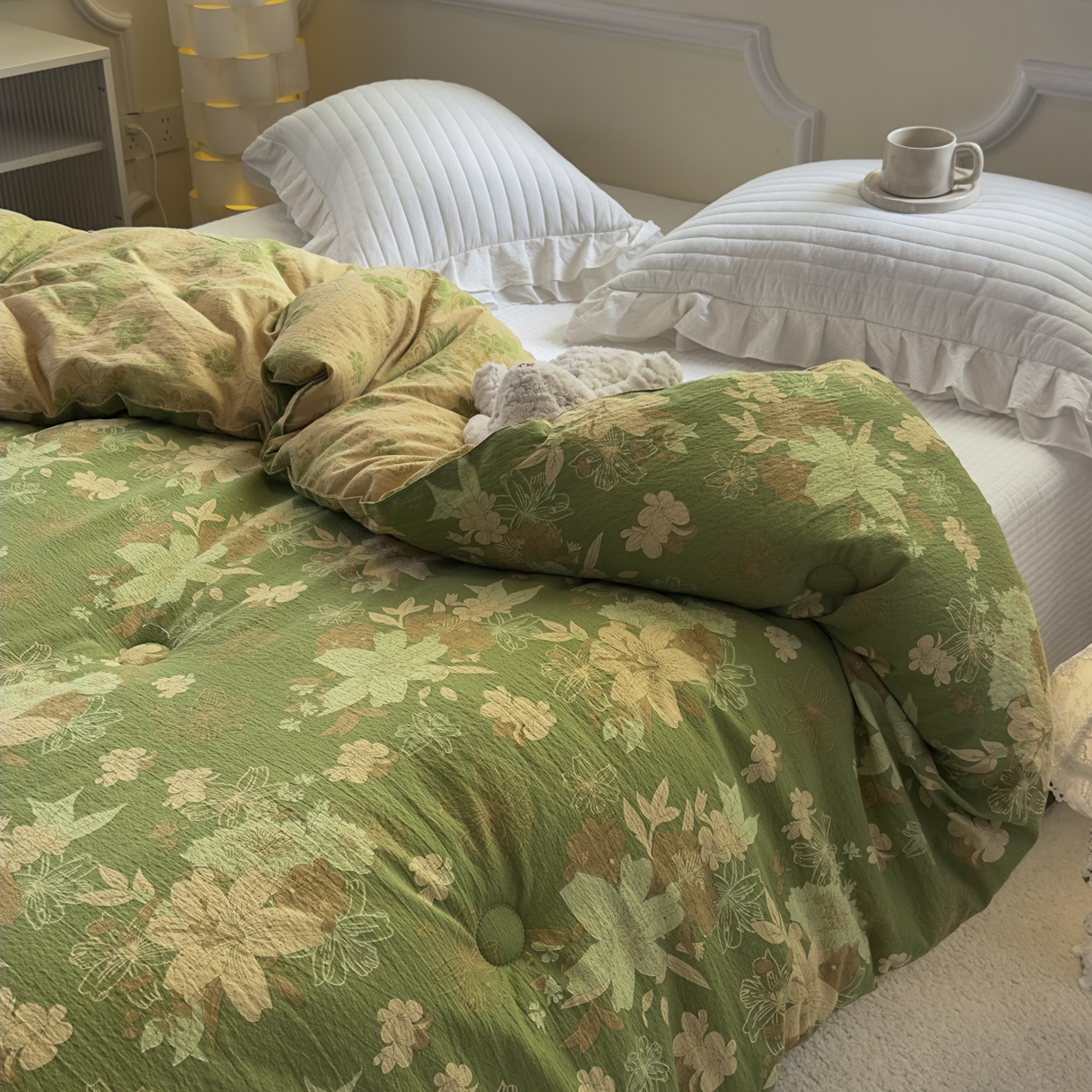 91家纺网 家纺一手货源 找家纺 尊妙被业 2025新款色织双层大豆被冬被被子被芯 叠锦-绿