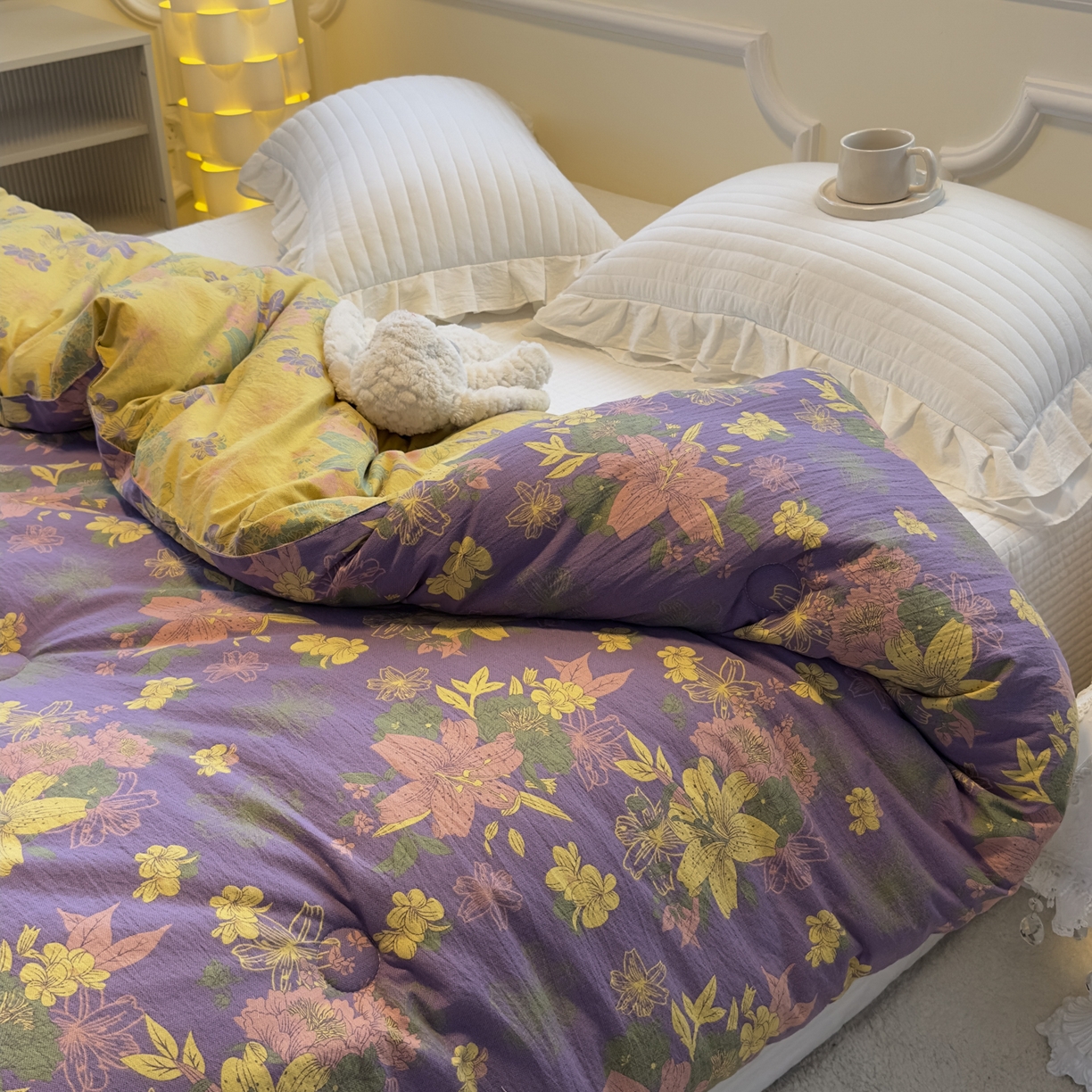 91家纺网 家纺一手货源 找家纺 尊妙被业 2025新款色织双层大豆被冬被被子被芯 叠锦-紫