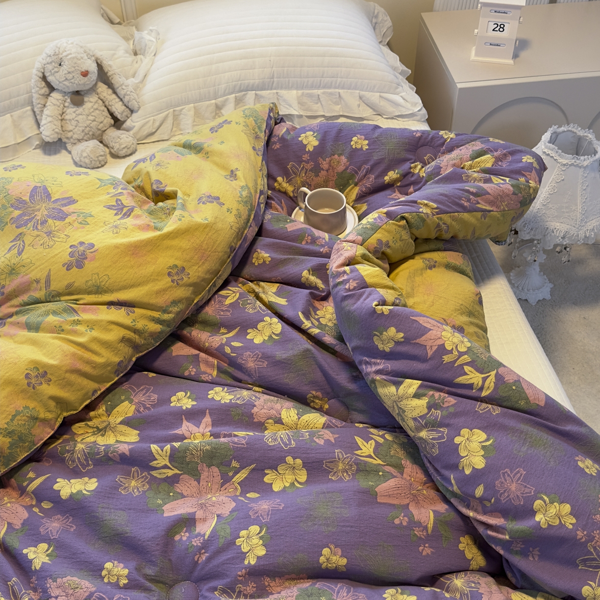 91家纺网 家纺一手货源 找家纺 尊妙被业 2025新款色织双层大豆被冬被被子被芯 叠锦-紫