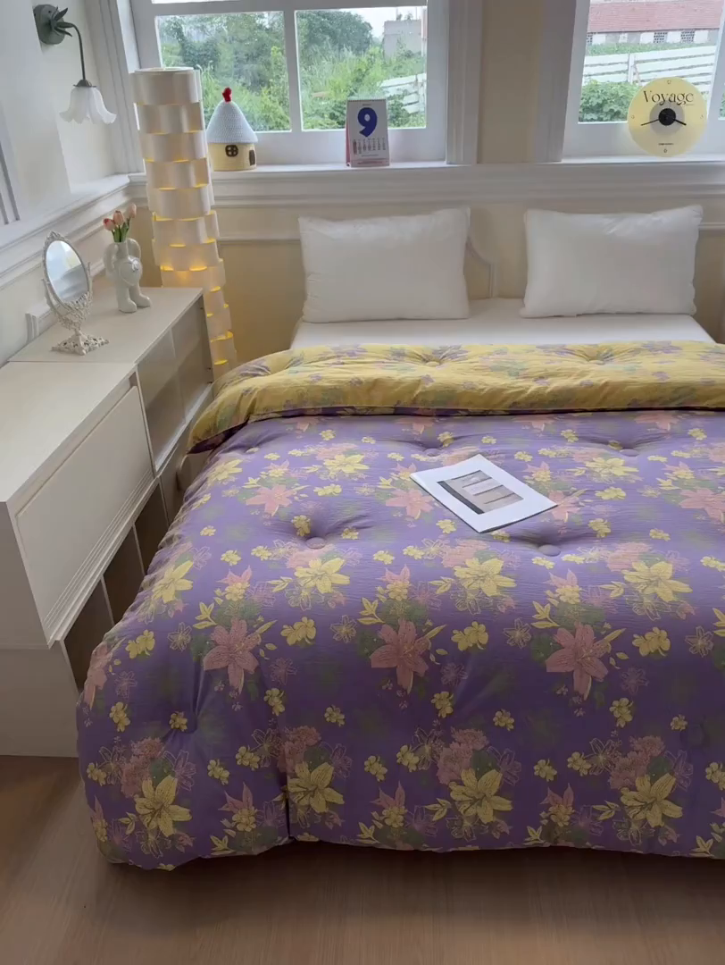 91家纺网 家纺一手货源 找家纺 尊妙被业 2025新款色织双层大豆被冬被被子被芯 叠锦-紫