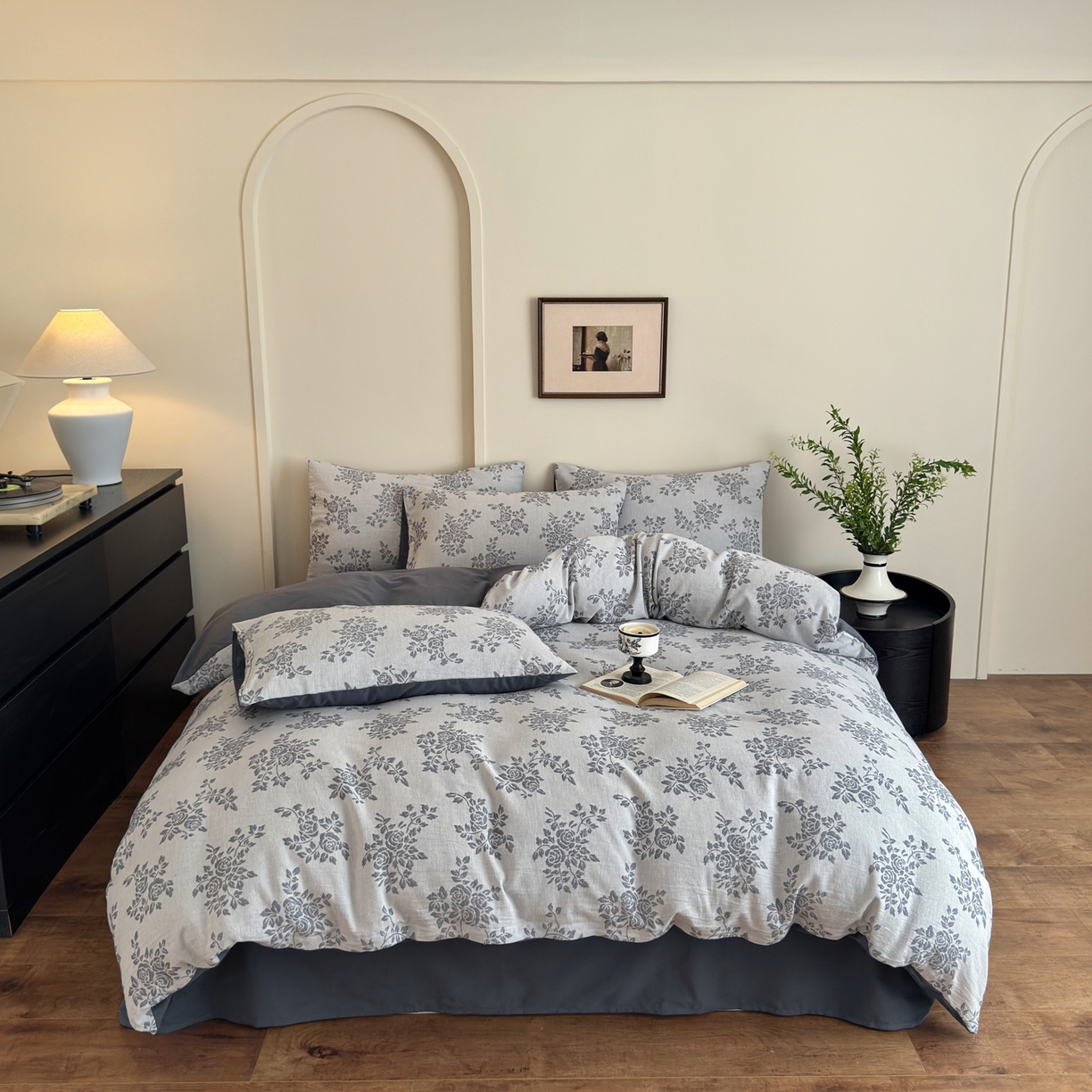 91家纺网 家纺一手货源 找家纺 小叮当家纺仓储工厂店 (买家秀 爆款花型 不断货)2025新款A类全棉纯棉加厚磨毛双层纱色织提花四件套 长夏蓝