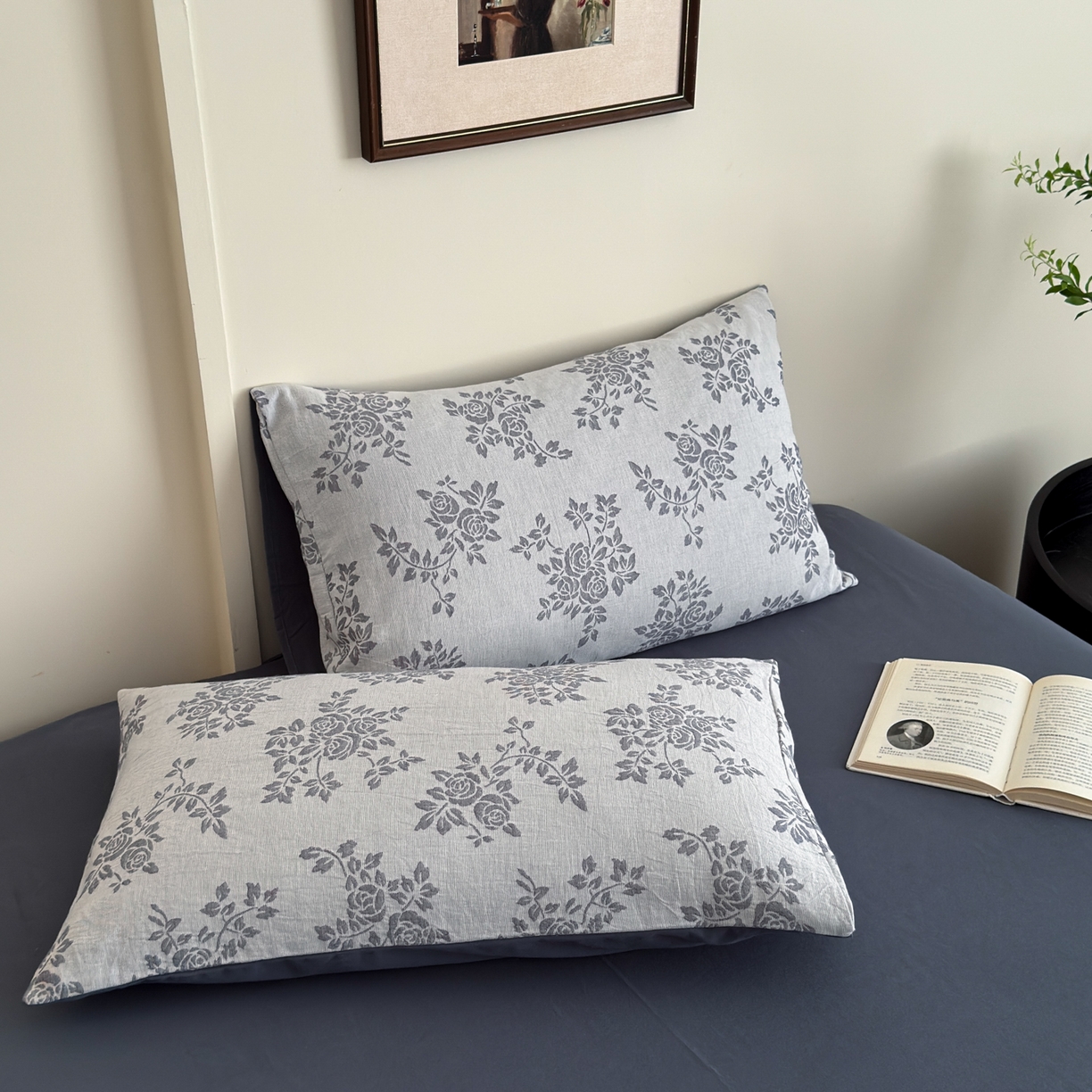 91家纺网 家纺一手货源 找家纺 小叮当家纺仓储工厂店 (买家秀 爆款花型 不断货)2025新款A类全棉纯棉加厚磨毛双层纱色织提花四件套 长夏蓝