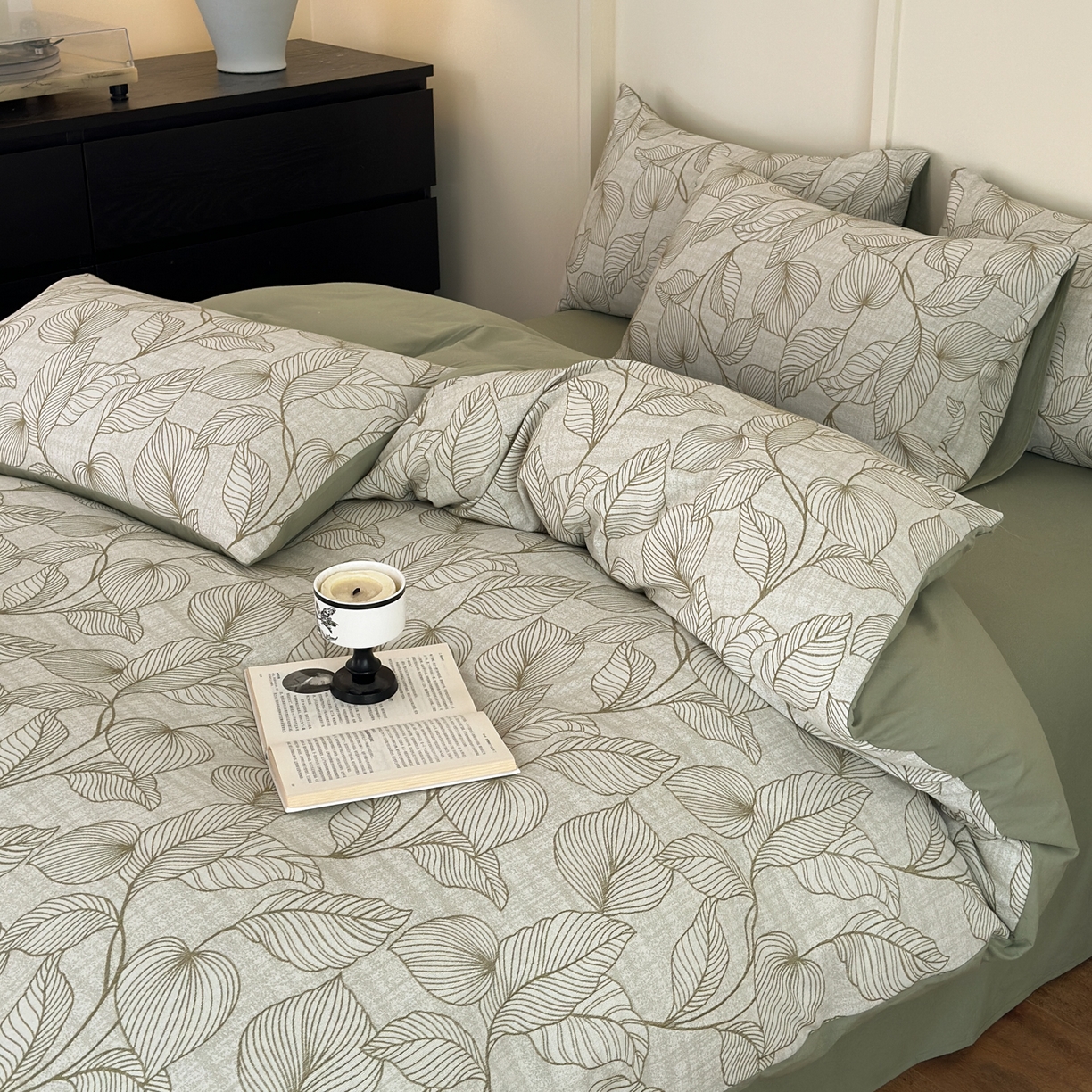 91家纺网 家纺一手货源 找家纺 小叮当家纺仓储工厂店 (买家秀 爆款花型 不断货)2025新款A类全棉纯棉加厚磨毛双层纱色织提花四件套 春亦果绿