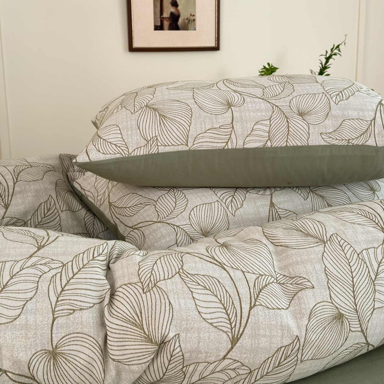 91家纺网 家纺一手货源 找家纺 小叮当家纺仓储工厂店 (买家秀 爆款花型 不断货)2025新款A类全棉纯棉加厚磨毛双层纱色织提花四件套 春亦果绿