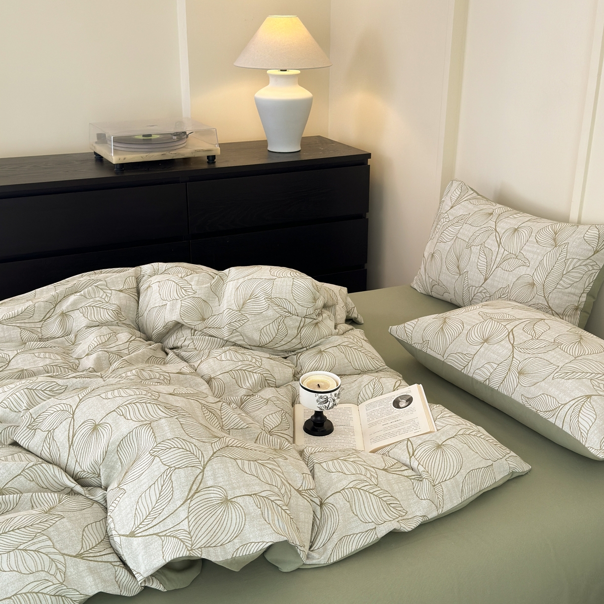 91家纺网 家纺一手货源 找家纺 小叮当家纺仓储工厂店 (买家秀 爆款花型 不断货)2025新款A类全棉纯棉加厚磨毛双层纱色织提花四件套 春亦果绿