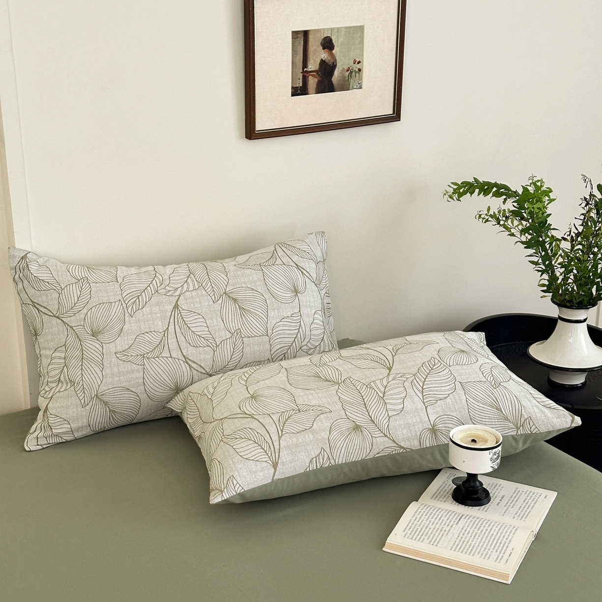 91家纺网 家纺一手货源 找家纺 小叮当家纺仓储工厂店 (买家秀 爆款花型 不断货)2025新款A类全棉纯棉加厚磨毛双层纱色织提花四件套 春亦果绿