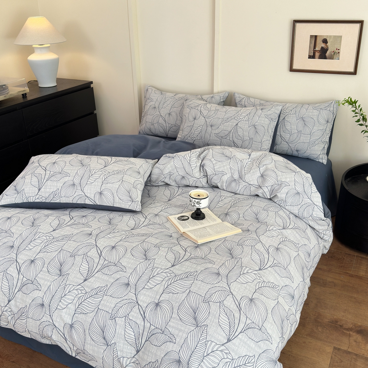 91家纺网 家纺一手货源 找家纺 小叮当家纺仓储工厂店 (买家秀 爆款花型 不断货)2025新款A类全棉纯棉加厚磨毛双层纱色织提花四件套 春亦蓝