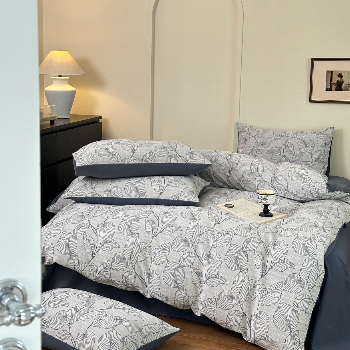 91家纺网 家纺一手货源 找家纺 小叮当家纺仓储工厂店 (买家秀 爆款花型 不断货)2025新款A类全棉纯棉加厚磨毛双层纱色织提花四件套 春亦蓝