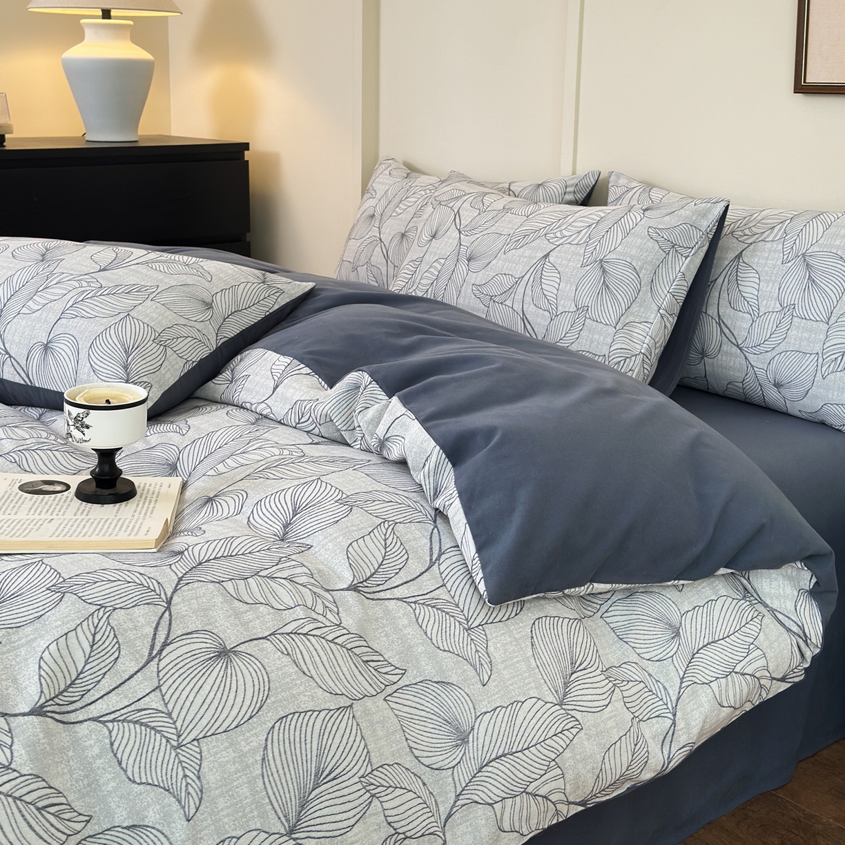 91家纺网 家纺一手货源 找家纺 小叮当家纺仓储工厂店 (买家秀 爆款花型 不断货)2025新款A类全棉纯棉加厚磨毛双层纱色织提花四件套 春亦蓝