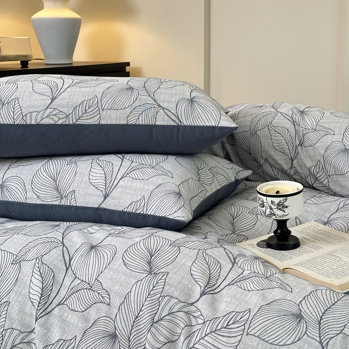 91家纺网 家纺一手货源 找家纺 小叮当家纺仓储工厂店 (买家秀 爆款花型 不断货)2025新款A类全棉纯棉加厚磨毛双层纱色织提花四件套 春亦蓝