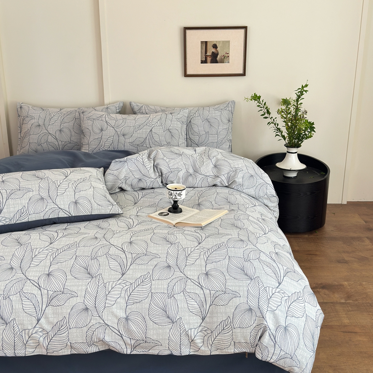 91家纺网 家纺一手货源 找家纺 小叮当家纺仓储工厂店 (买家秀 爆款花型 不断货)2025新款A类全棉纯棉加厚磨毛双层纱色织提花四件套 春亦蓝