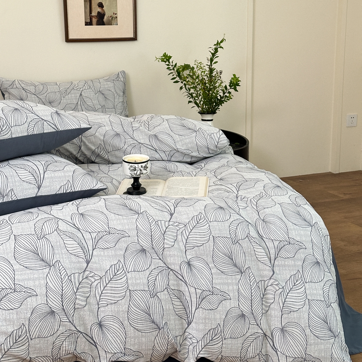 91家纺网 家纺一手货源 找家纺 小叮当家纺仓储工厂店 (买家秀 爆款花型 不断货)2025新款A类全棉纯棉加厚磨毛双层纱色织提花四件套 春亦蓝