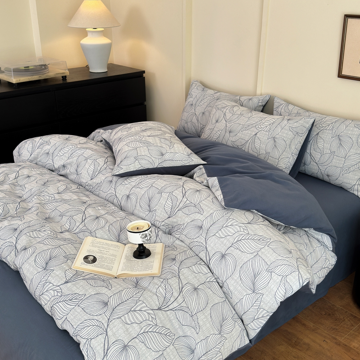 91家纺网 家纺一手货源 找家纺 小叮当家纺仓储工厂店 (买家秀 爆款花型 不断货)2025新款A类全棉纯棉加厚磨毛双层纱色织提花四件套 春亦蓝