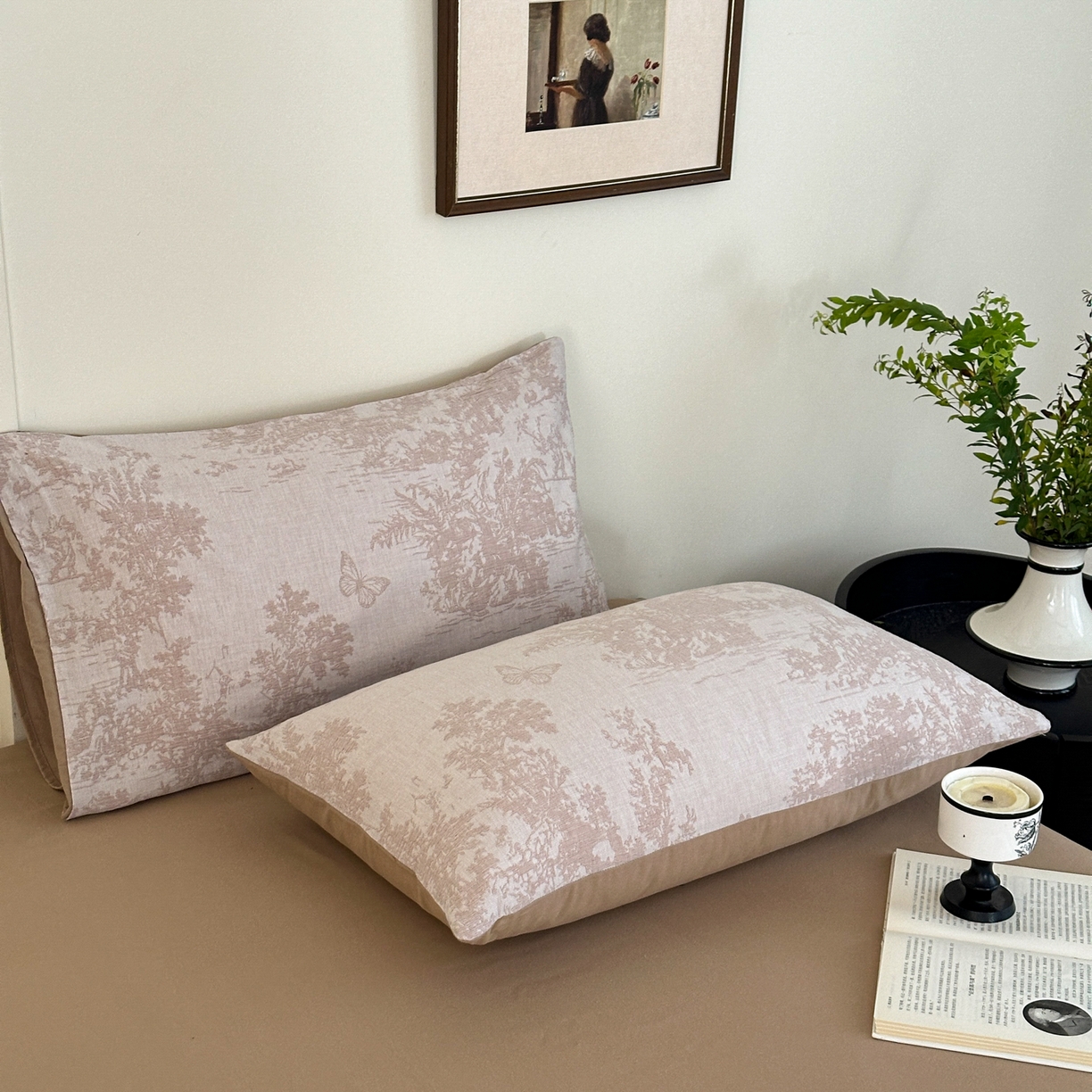 91家纺网 家纺一手货源 找家纺 小叮当家纺仓储工厂店 (买家秀 爆款花型 不断货)2025新款A类全棉纯棉加厚磨毛双层纱色织提花四件套 蝶舞驼