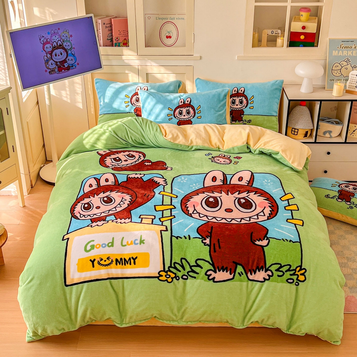 91家纺网 家纺一手货源 找家纺 （总）浩诚 2025新款高克重牛奶绒大版卡通四件套系列