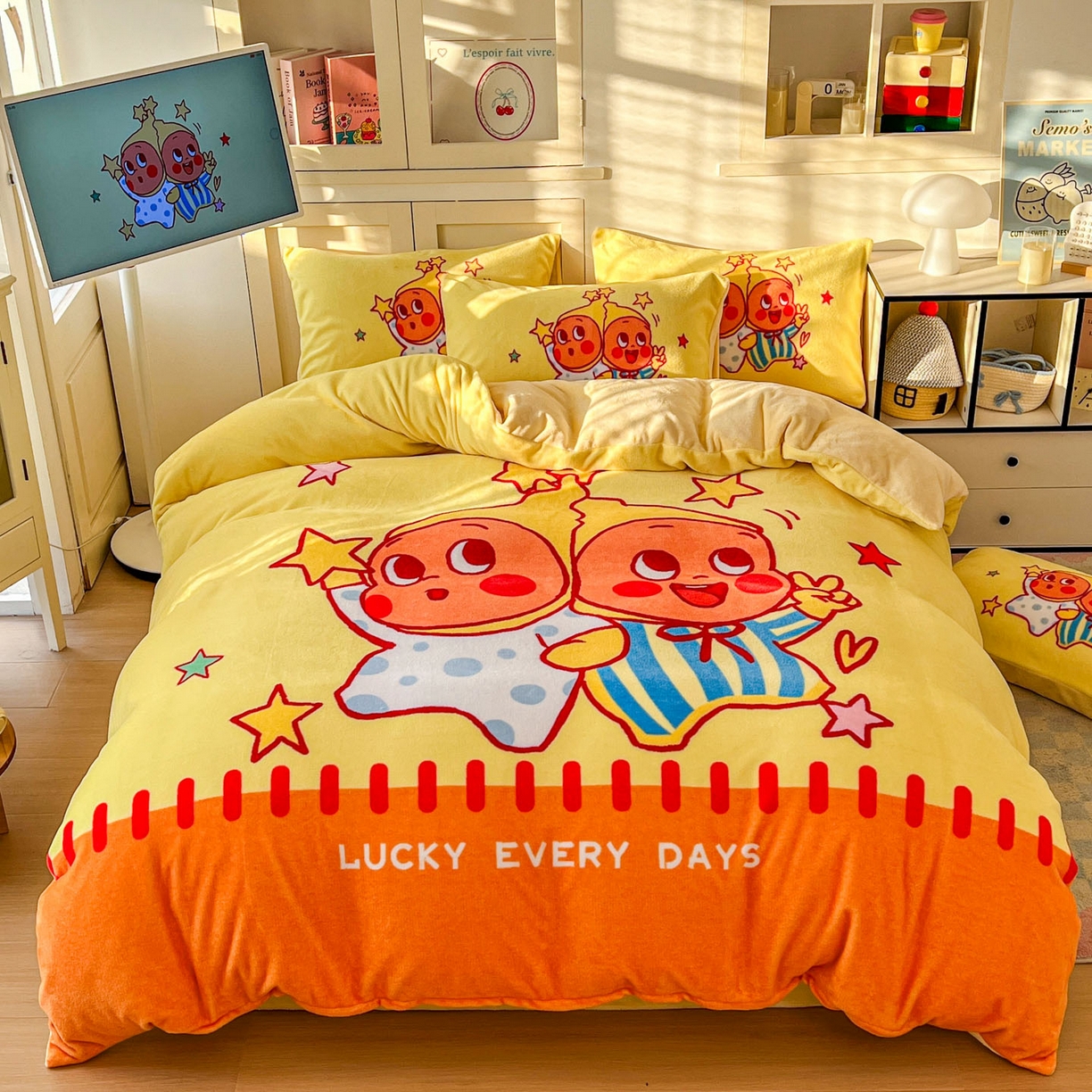 91家纺网 家纺一手货源 找家纺 （总）浩诚 2025新款高克重牛奶绒大版卡通四件套系列