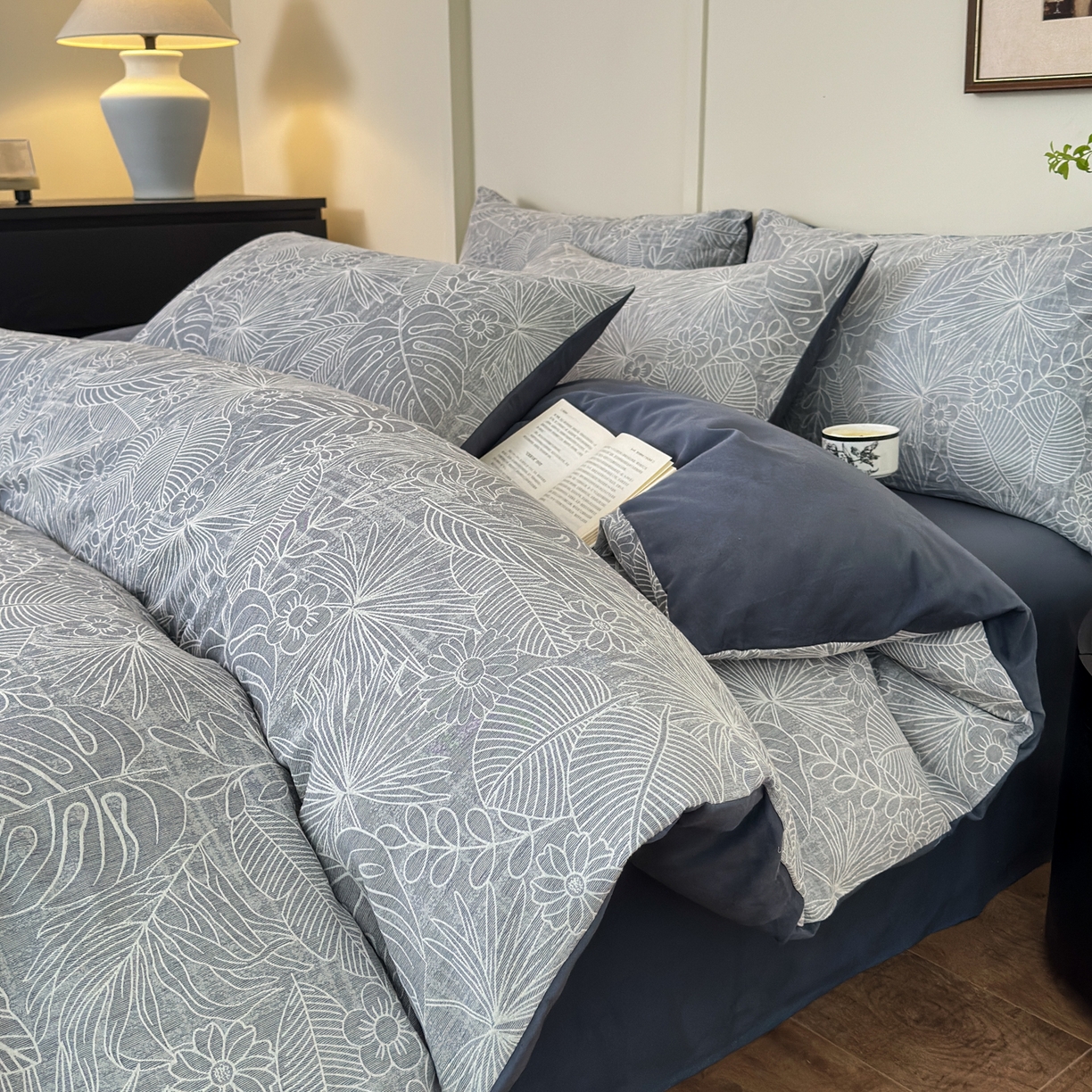 小叮当家纺仓储工厂店 (买家秀 爆款花型 不断货)2025新款A类全棉纯棉加厚磨毛双层纱色织提花四件套 南竹