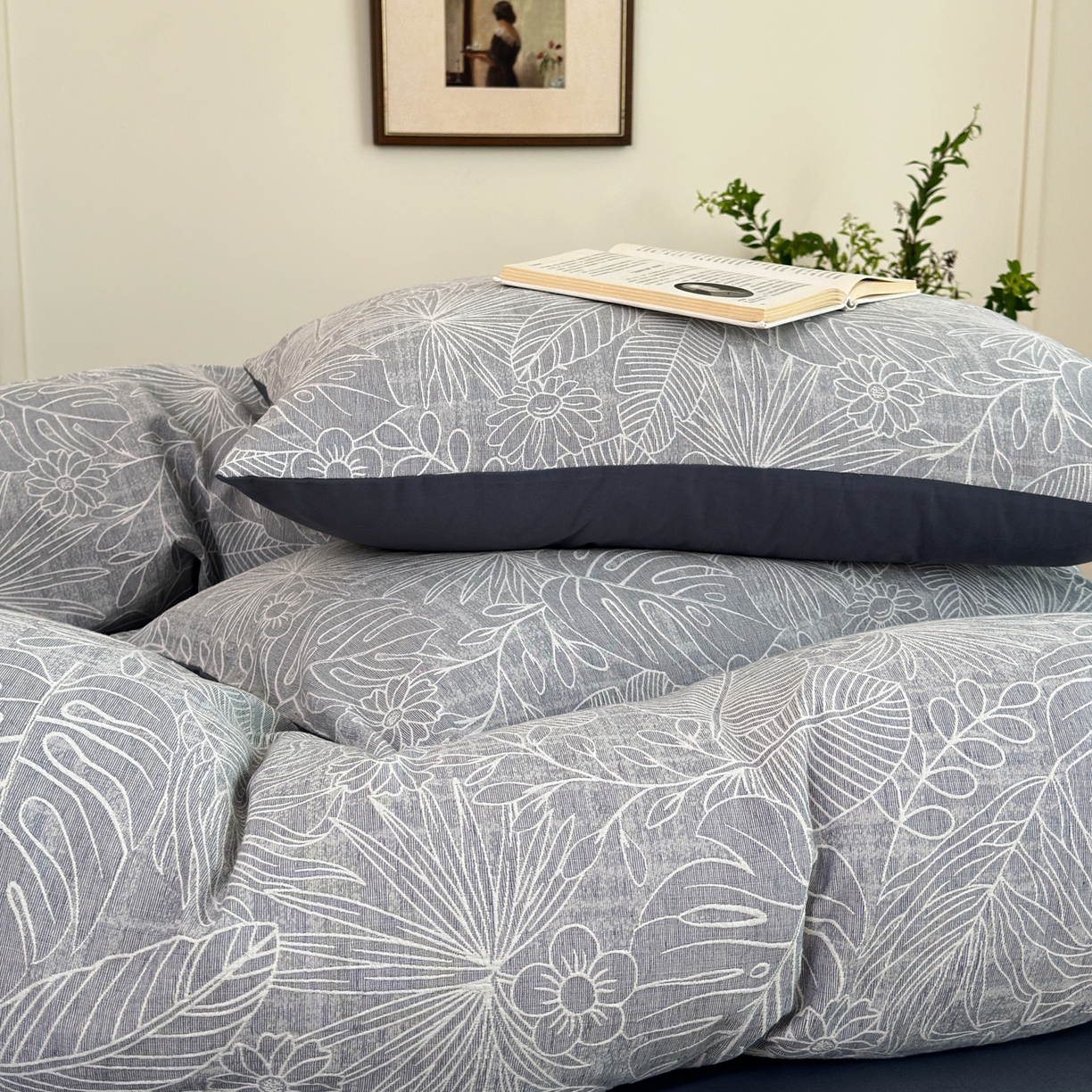 91家纺网 家纺一手货源 找家纺 小叮当家纺仓储工厂店 (买家秀 爆款花型 不断货)2025新款A类全棉纯棉加厚磨毛双层纱色织提花四件套 南竹