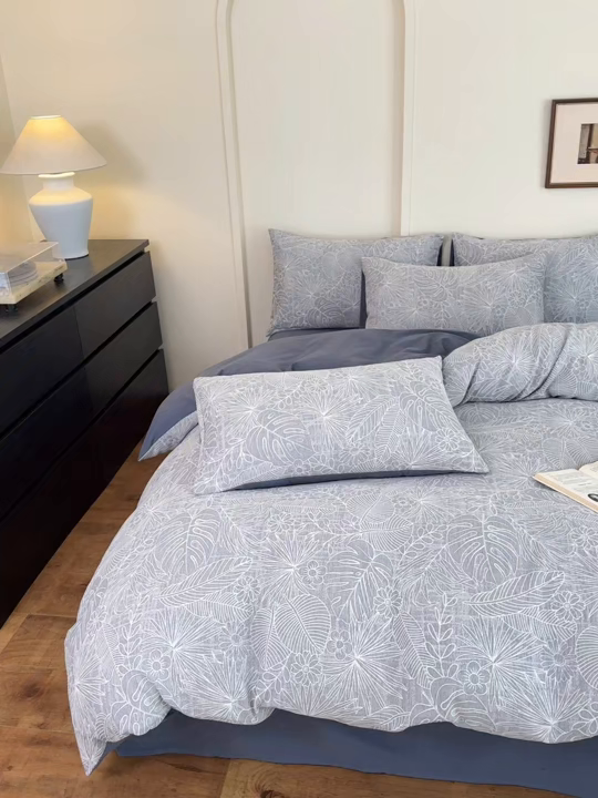 91家纺网 家纺一手货源 找家纺 小叮当家纺仓储工厂店 (买家秀 爆款花型 不断货)2025新款A类全棉纯棉加厚磨毛双层纱色织提花四件套 南竹