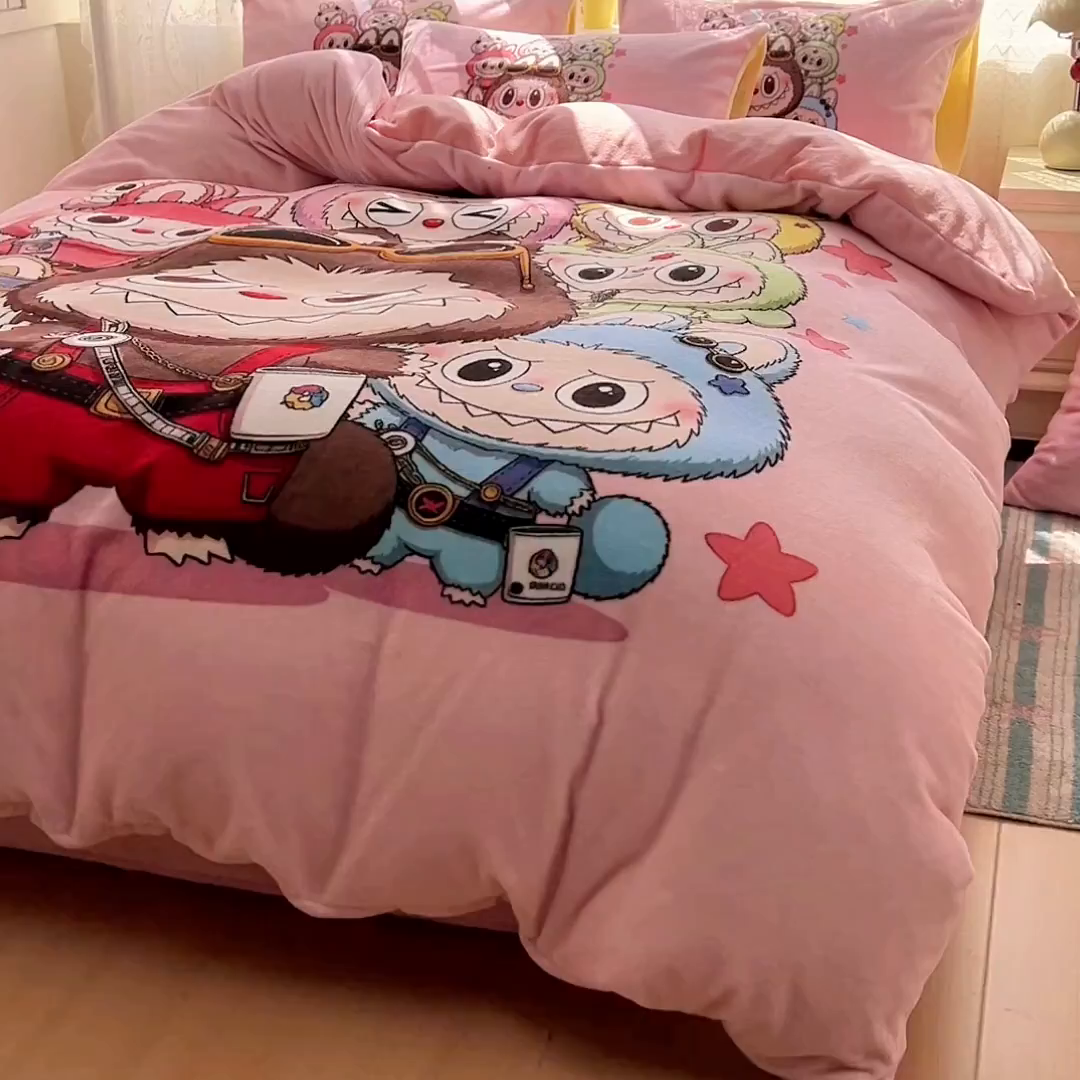 91家纺网 家纺一手货源 找家纺 浩诚 2025新款高克重牛奶绒大版卡通四件套系列 布布合集